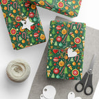 Christmas Cartoon Icons Wrapping Paper | Holiday Gift Wrapping Paper Roll