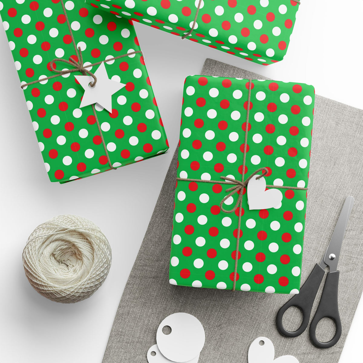 Christmas Dots on Green Wrapping Paper | Holiday Gift Wrapping Paper Roll