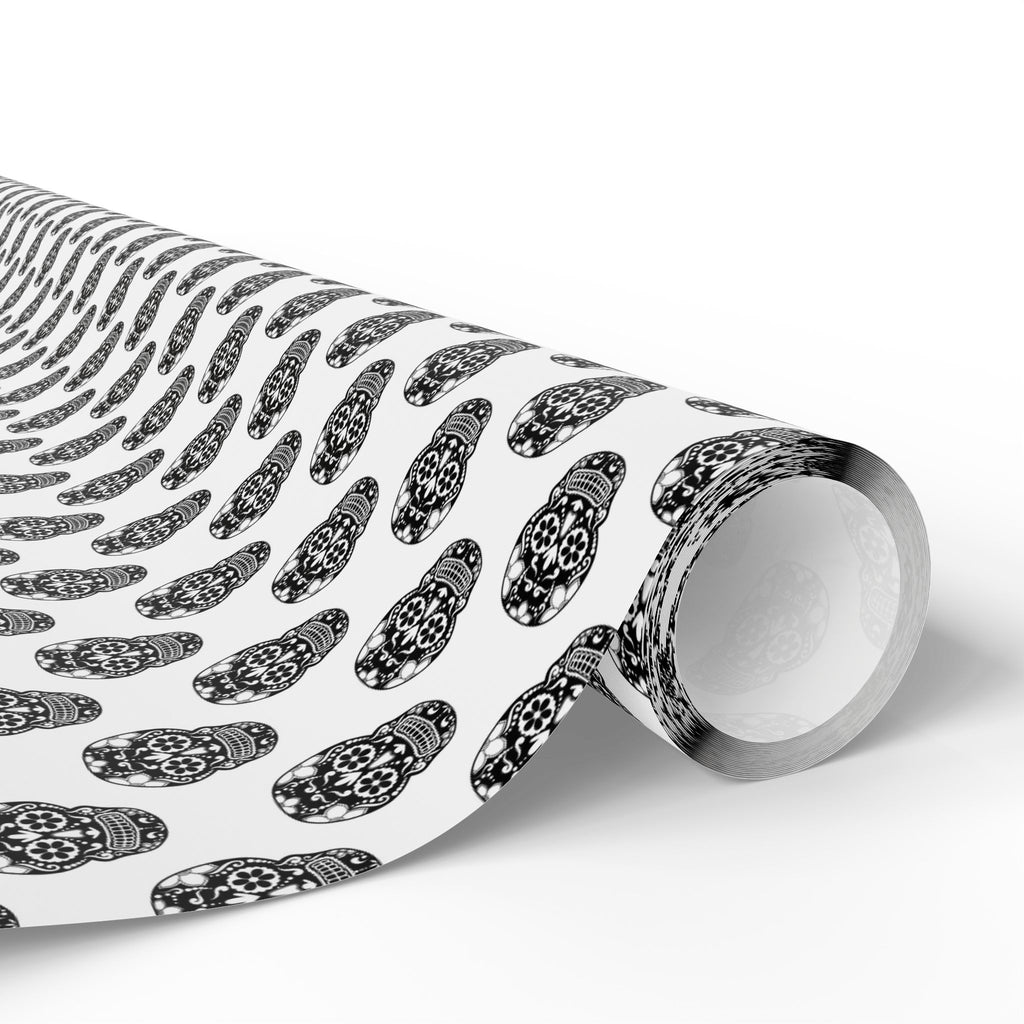 Day of the Dead Black Sugar Skulls on White Wrapping Paper | Holiday Gift Wrapping Paper Roll