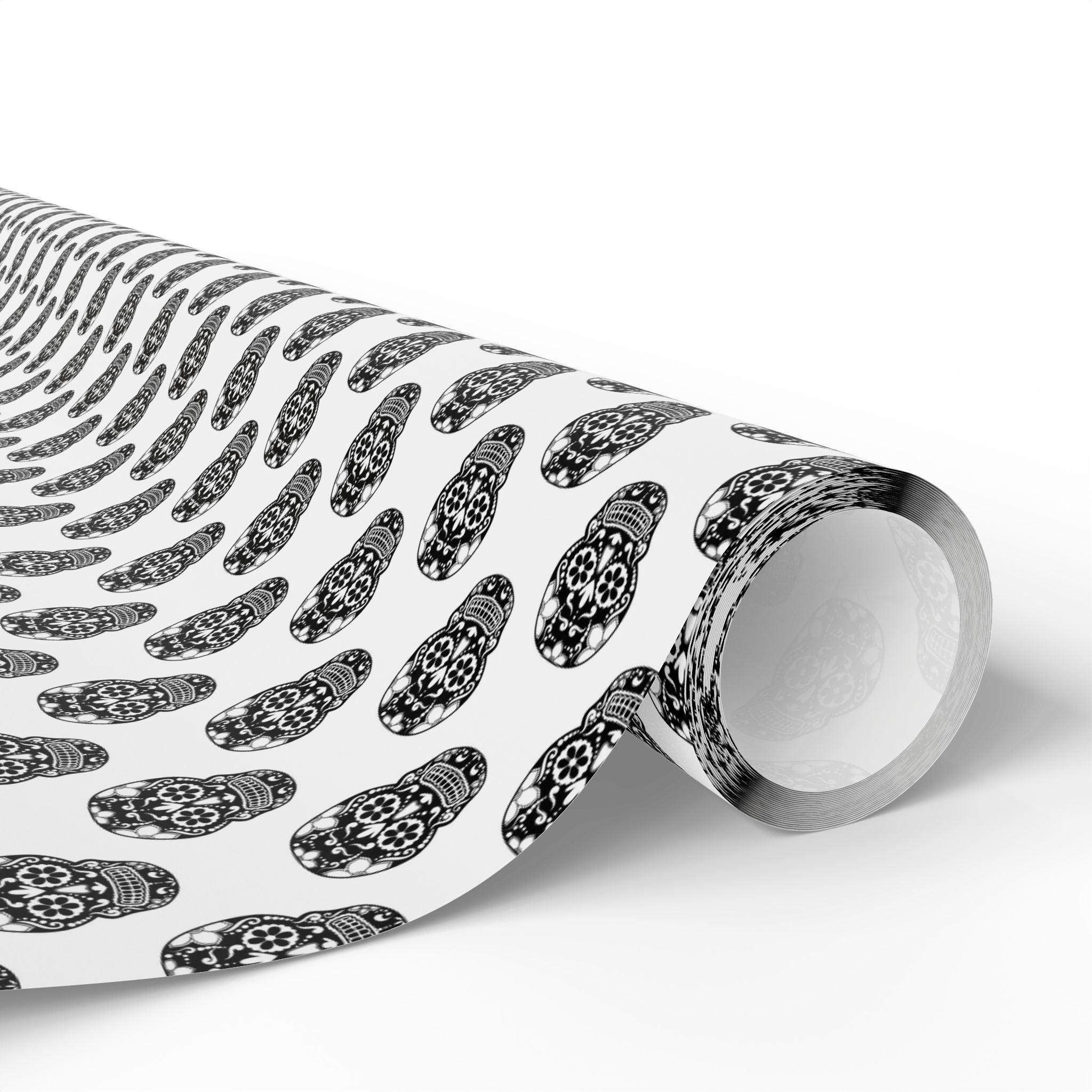 Day of the Dead Black Sugar Skulls on White Wrapping Paper | Holiday Gift Wrapping Paper Roll