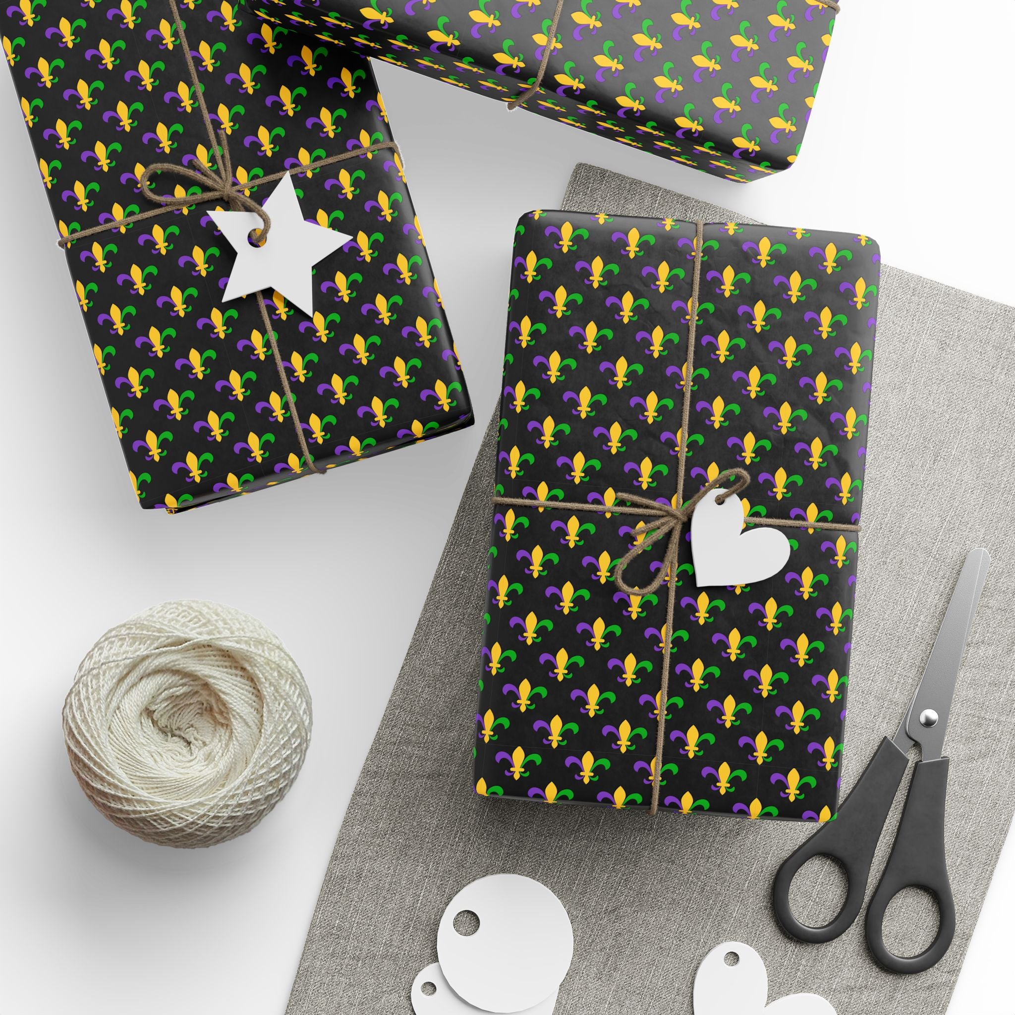 Mardis Gras Fleur De Lis on Black Wrapping Paper | Holiday Gift Wrapping Paper Roll