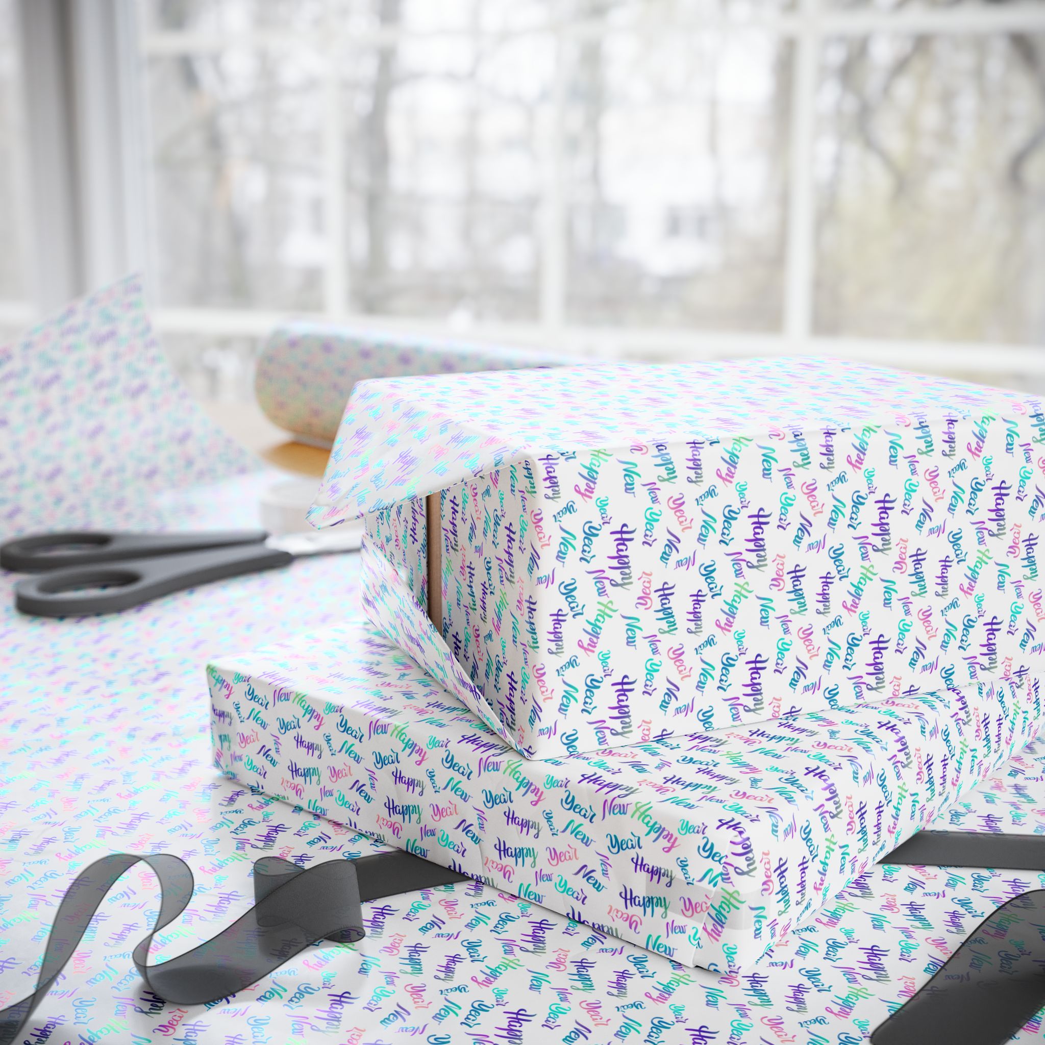 New Year's Colorful Celebration Wrapping Paper - Holiday Gift Wrapping Paper Roll