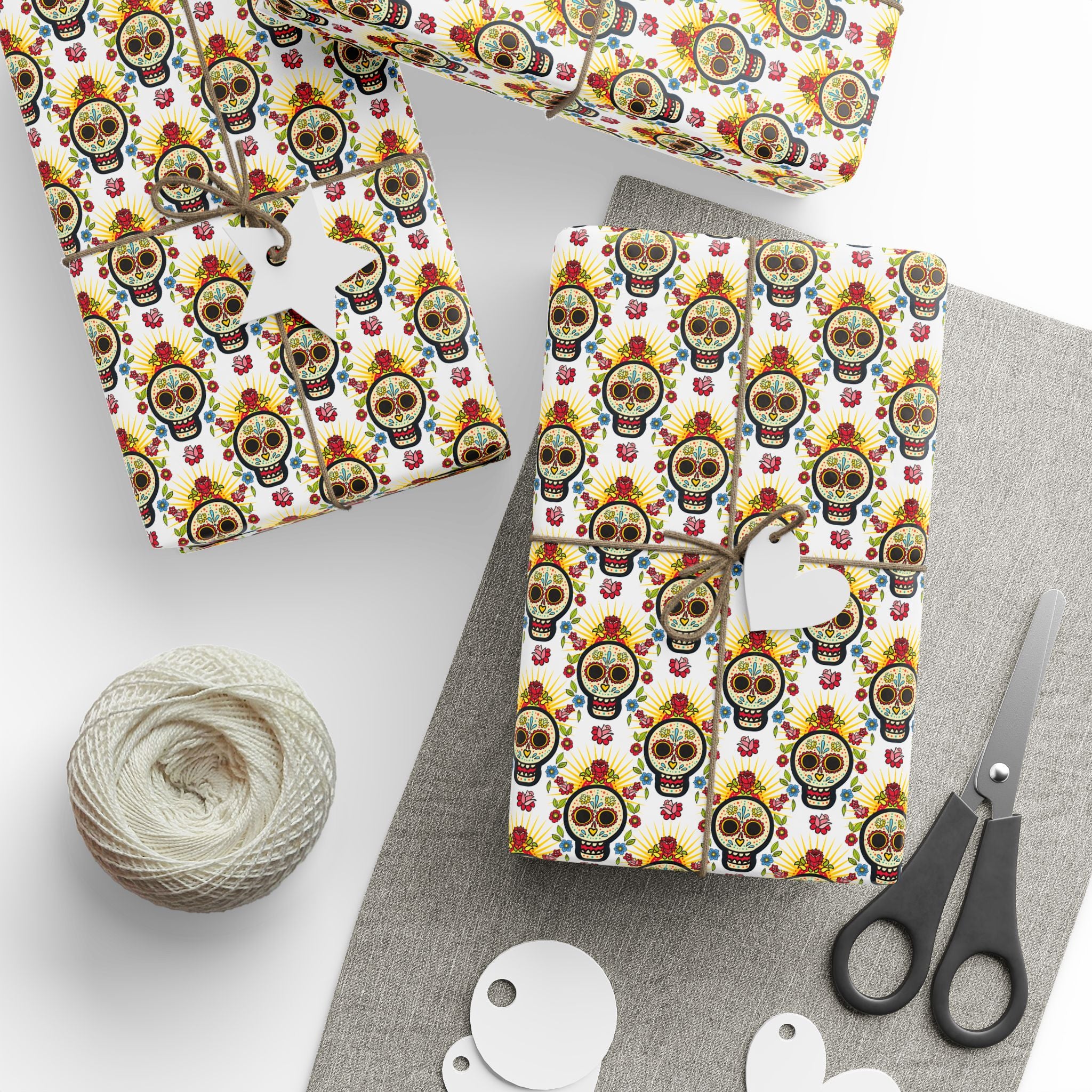 Day of the Dead Flowered Ornaments Wrapping Paper | Holiday Gift Wrapping Paper Roll