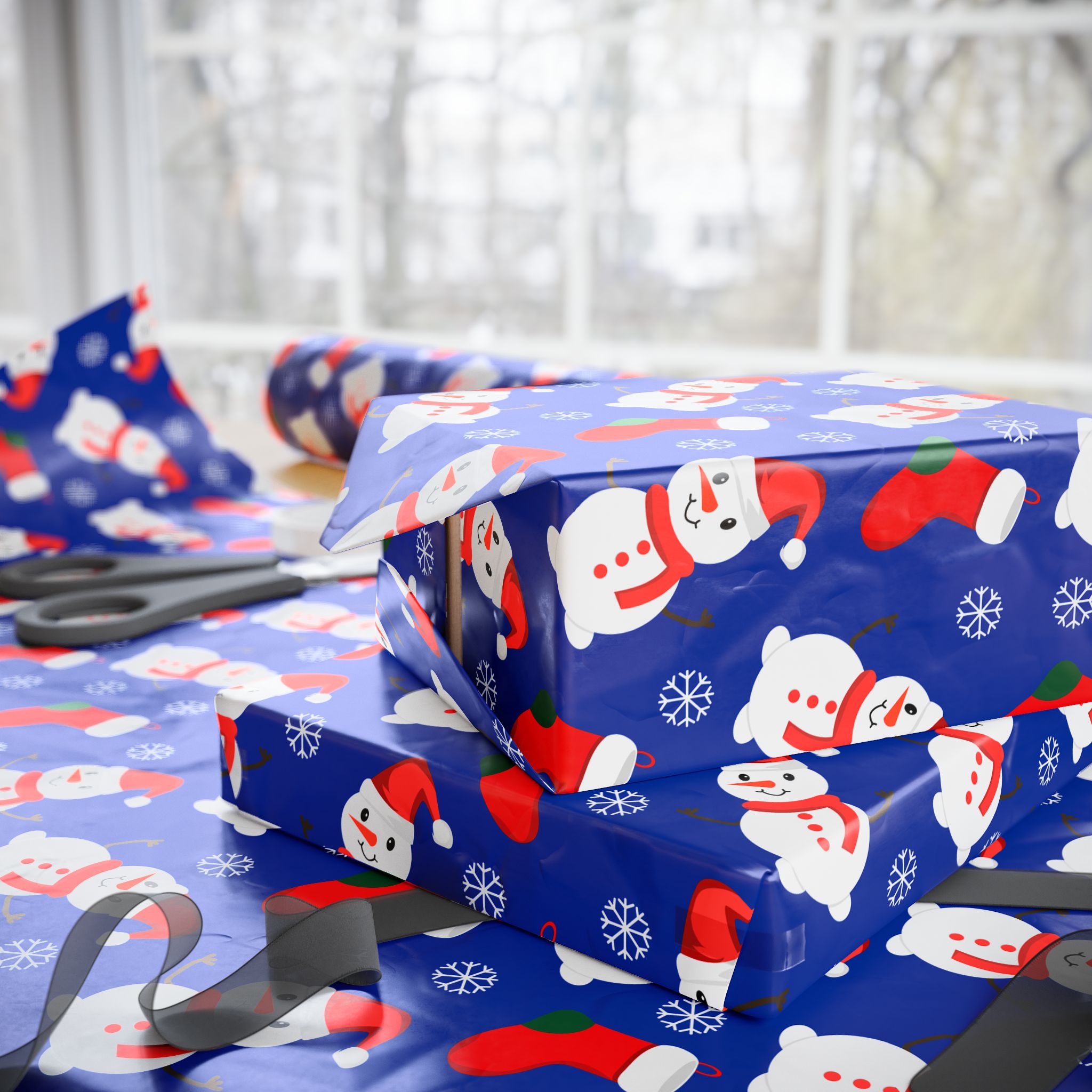 Christmas Frosty's Stockings Wrapping Paper | Holiday Gift Wrapping Paper Roll