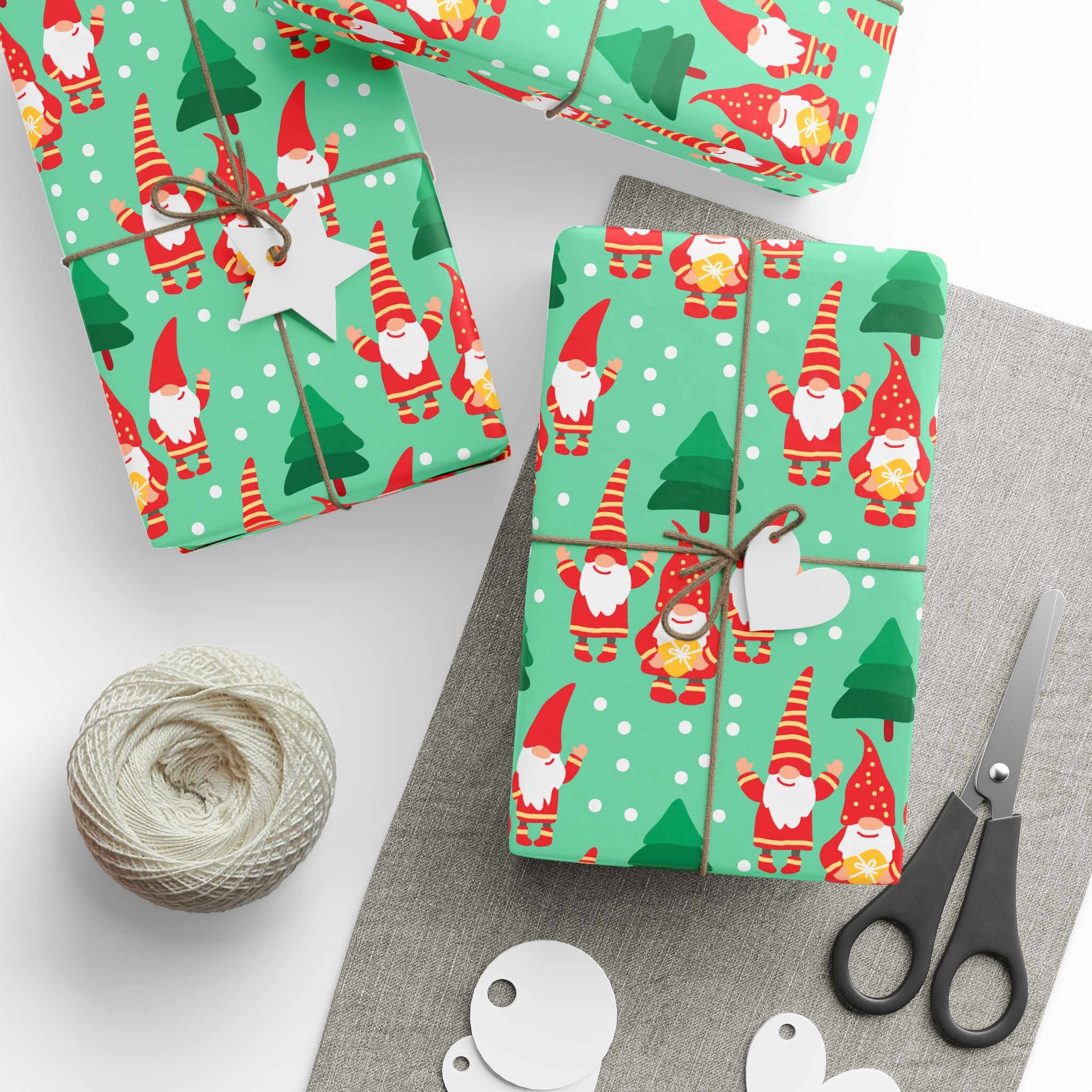 Christmas Seafoam Gnomes Wrapping Paper | Holiday Gift Wrapping Paper Roll