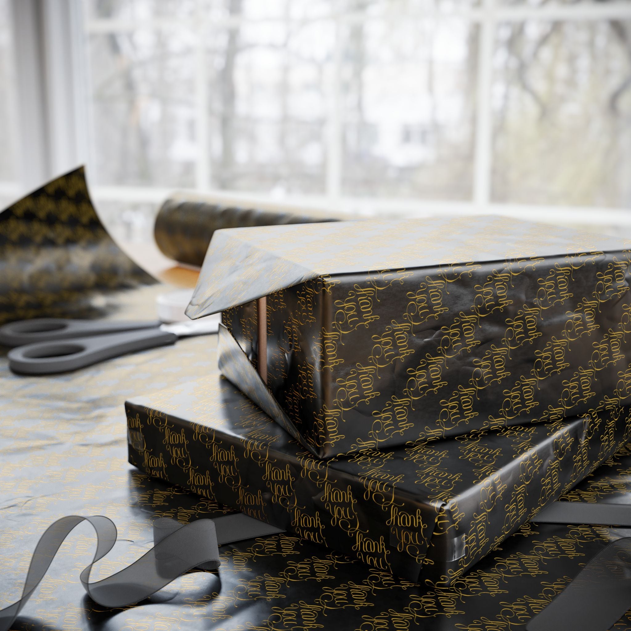 Thank You Cursive Gold Wrapping Paper Design | Holiday Gift Wrapping Paper Roll