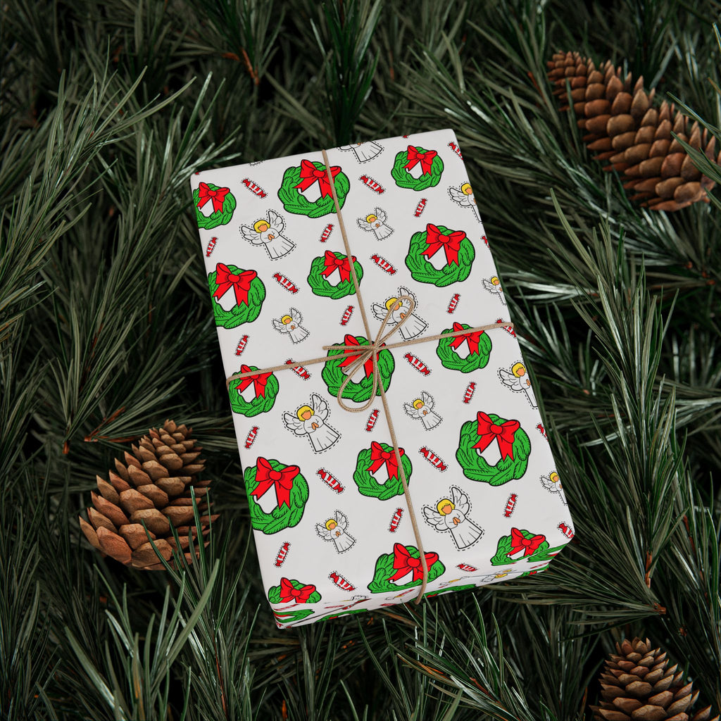 Christmas Wreath & Angel Wrapping Paper | Holiday Gift Wrapping Paper Roll
