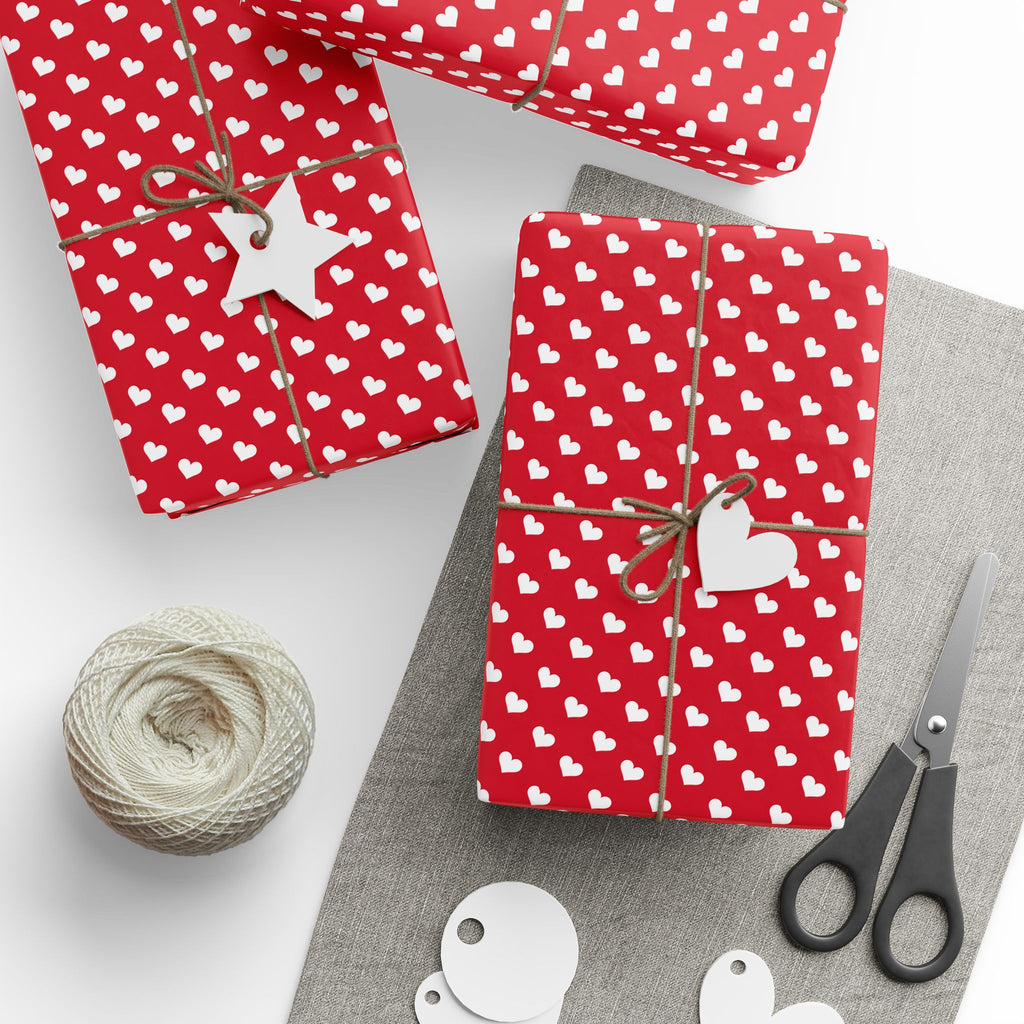 Valentine’s Day White Hearts on Red Wrapping Paper | Holiday Gift Wrapping Paper Roll