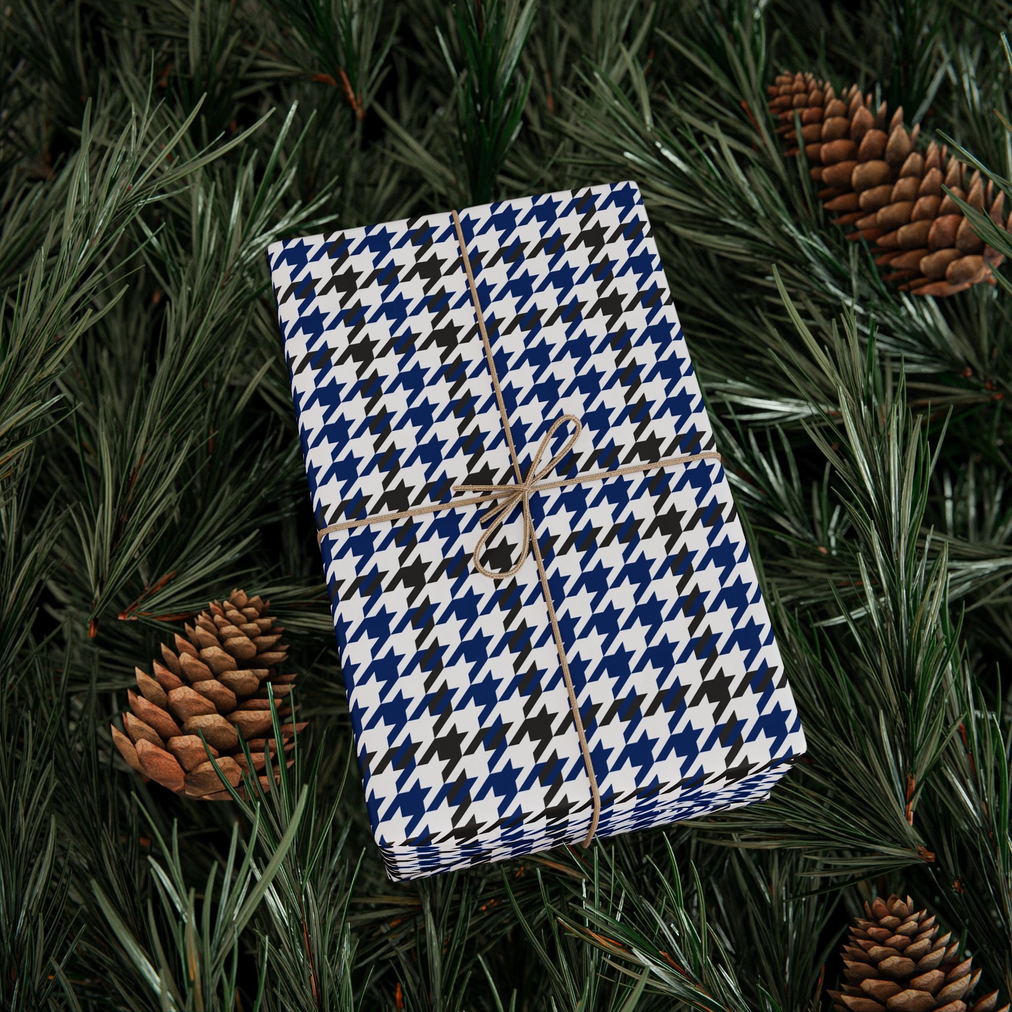 Houndstooth Wrapping Paper Design Navy Blue 018 - Holiday Gift Wrapping Paper Roll