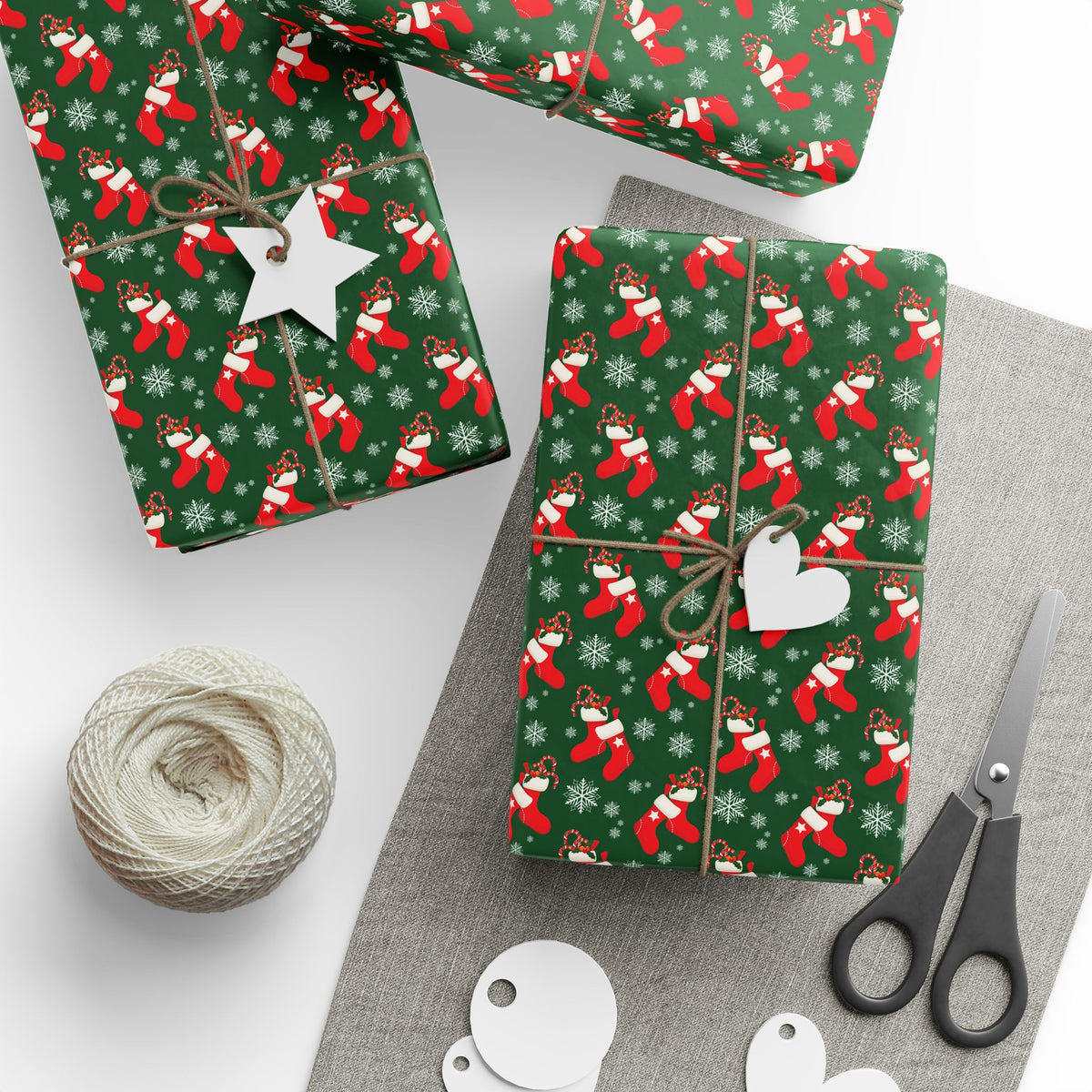 Christmas Holly Stockings Wrapping Paper | Holiday Gift Wrapping Paper Roll