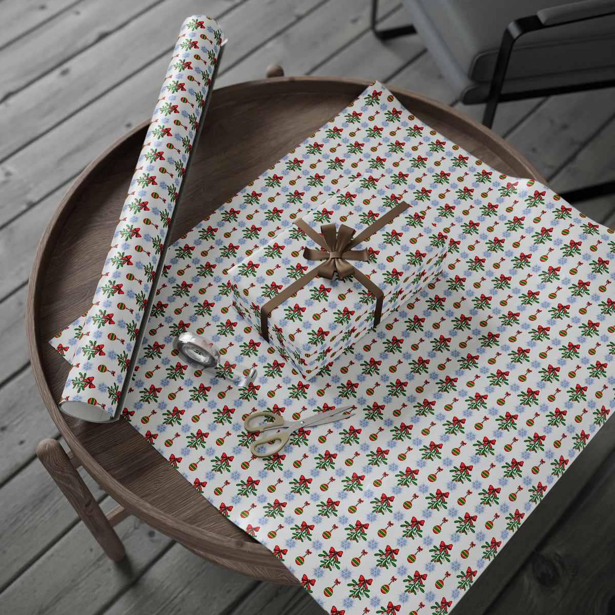Christmas Cartoon Mistletoe Wrapping Paper | Holiday Gift Wrapping Paper Roll