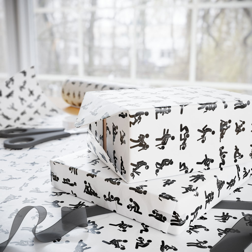 NSFW Stick Figure X Rated Fun on White Wrapping Paper - Holiday Gift Wrapping Paper Roll