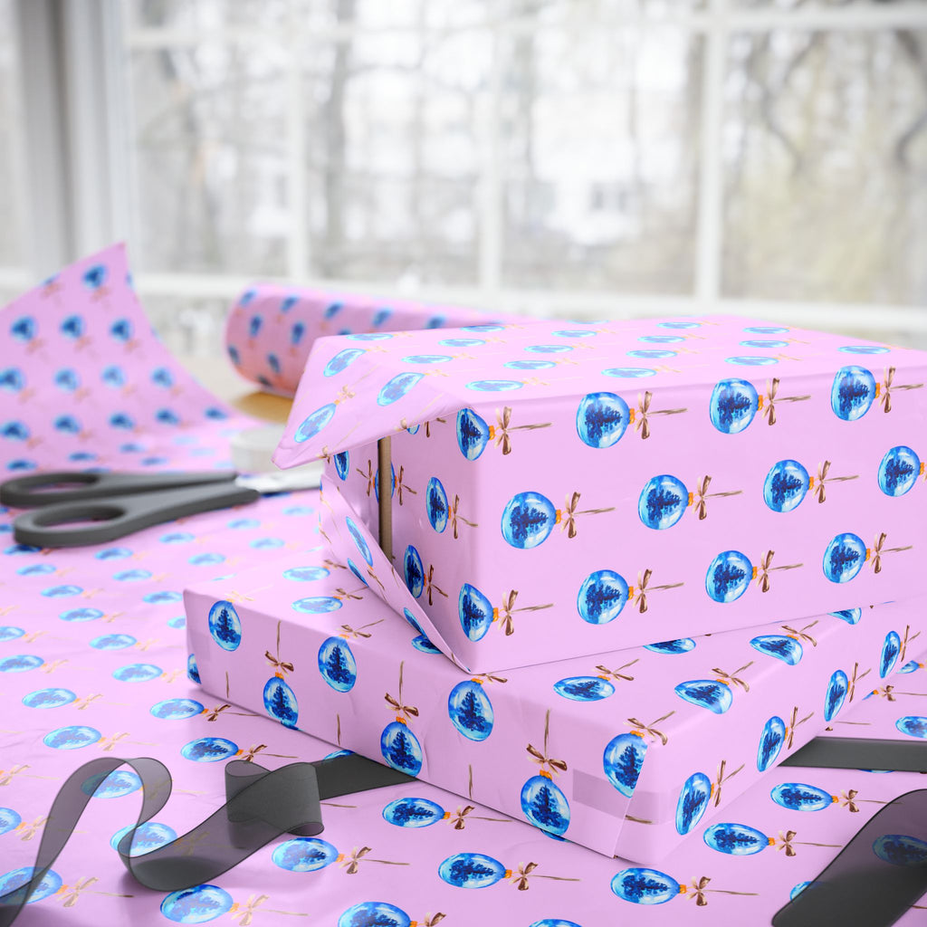 Christmas Glass Tree Ornaments Wrapping Paper | Holiday Gift Wrapping Paper Roll