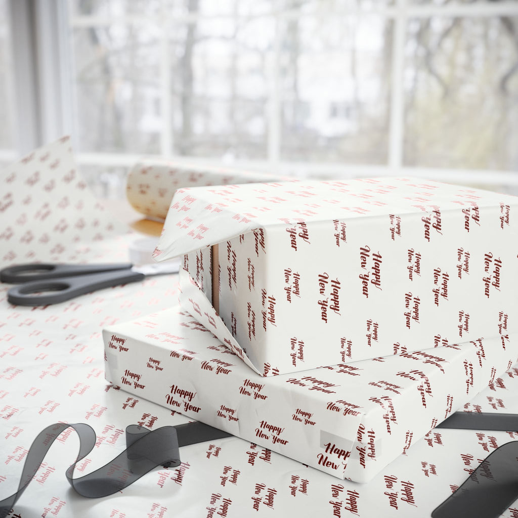 New Year's Happy New Year on White Wrapping Paper - Holiday Gift Wrapping Paper Roll