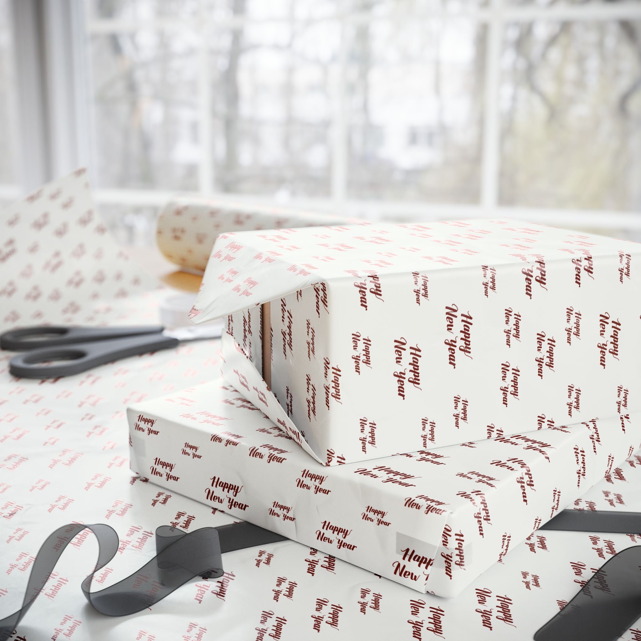 New Year's Happy New Year on White Wrapping Paper - Holiday Gift Wrapping Paper Roll
