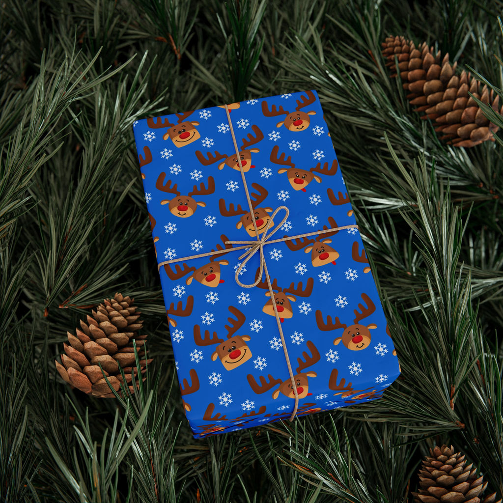 Christmas Snowy Rudolph Wrapping Paper | Holiday Gift Wrapping Paper Roll