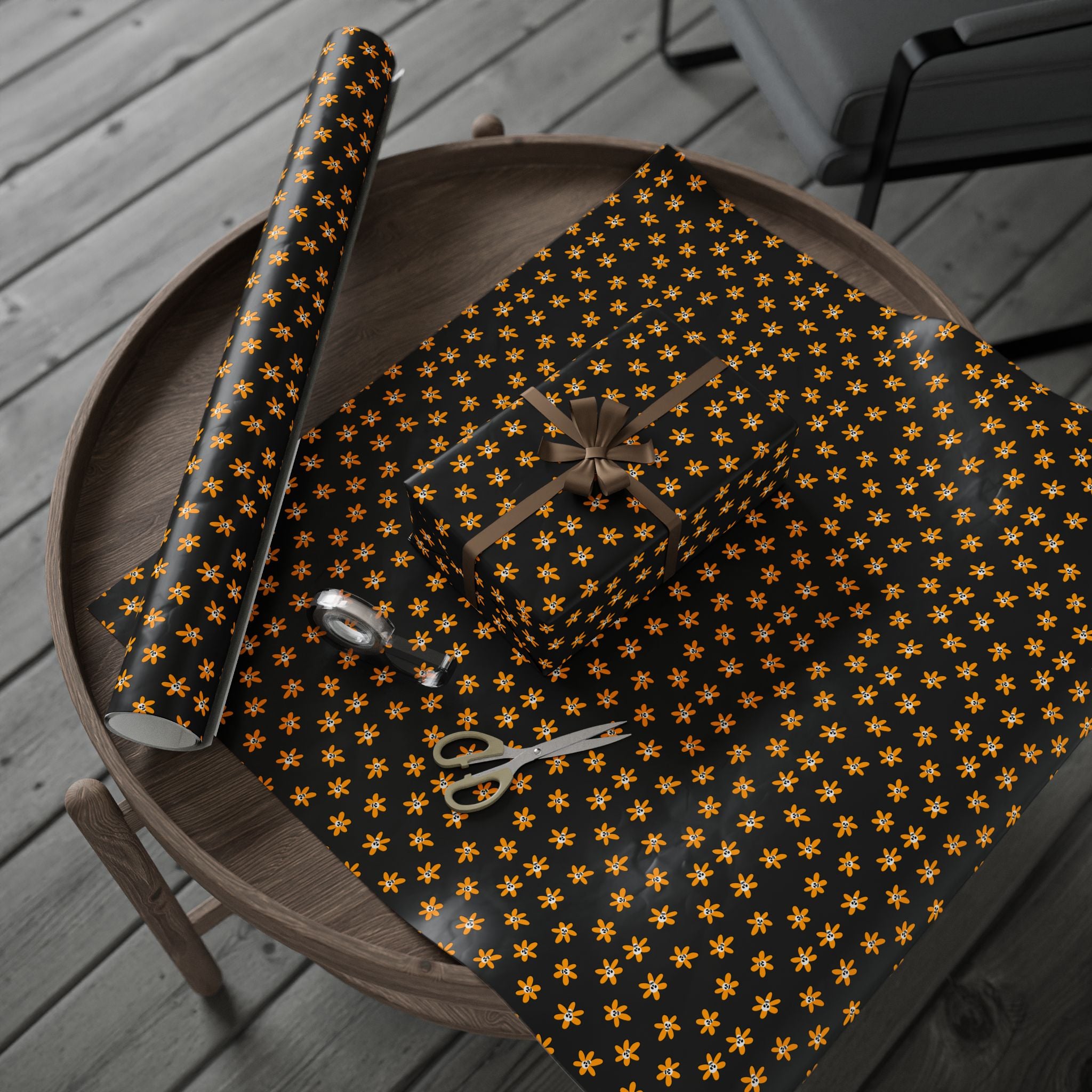 Day of the Dead Ornamental Flowers Wrapping Paper | Holiday Gift Wrapping Paper Roll