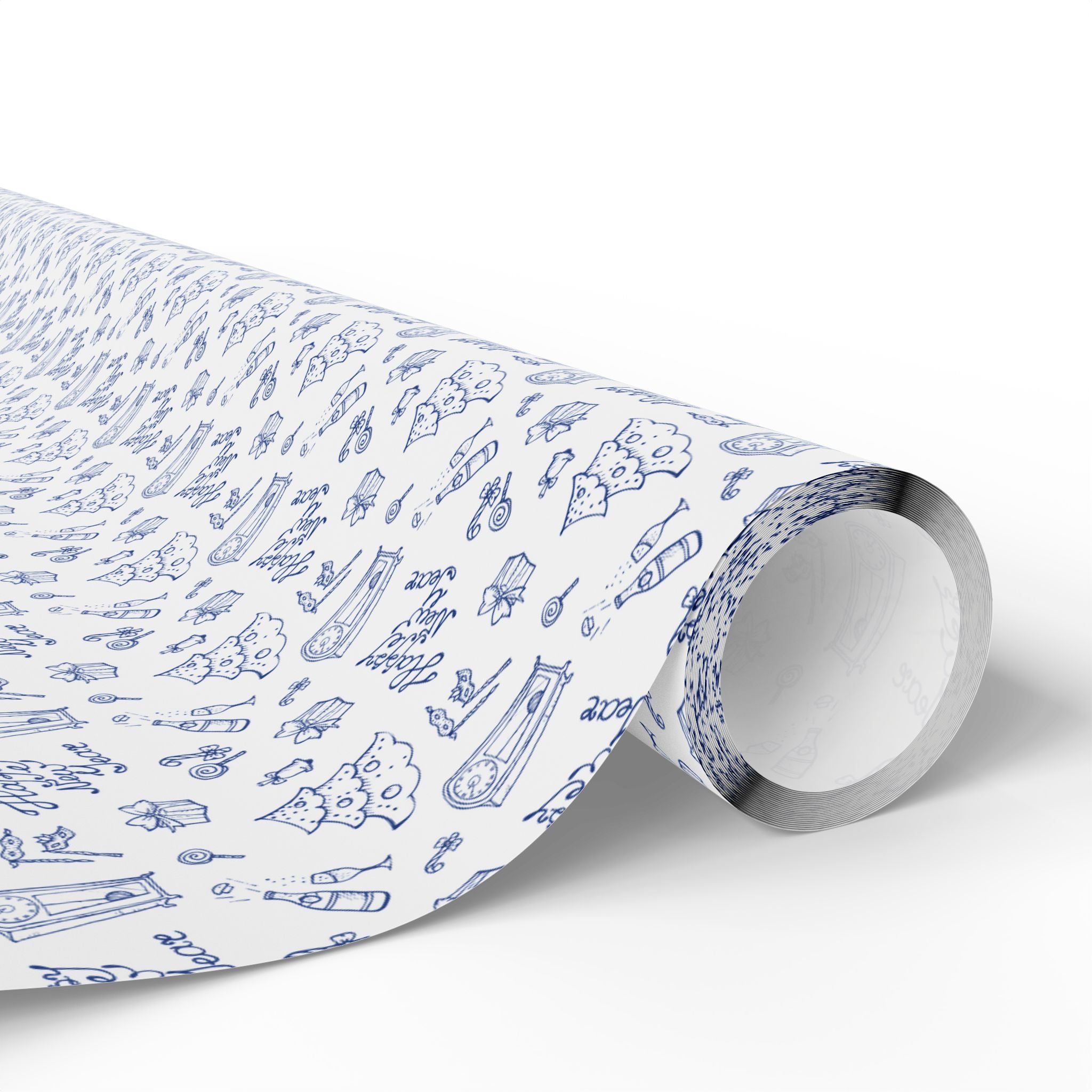New Year's Hand Drawn Doodles Wrapping Paper - Holiday Gift Wrapping Paper Roll