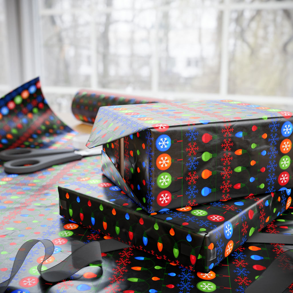 Christmas Ugly Lights Black Wrapping Paper | Holiday Gift Wrapping Paper Roll