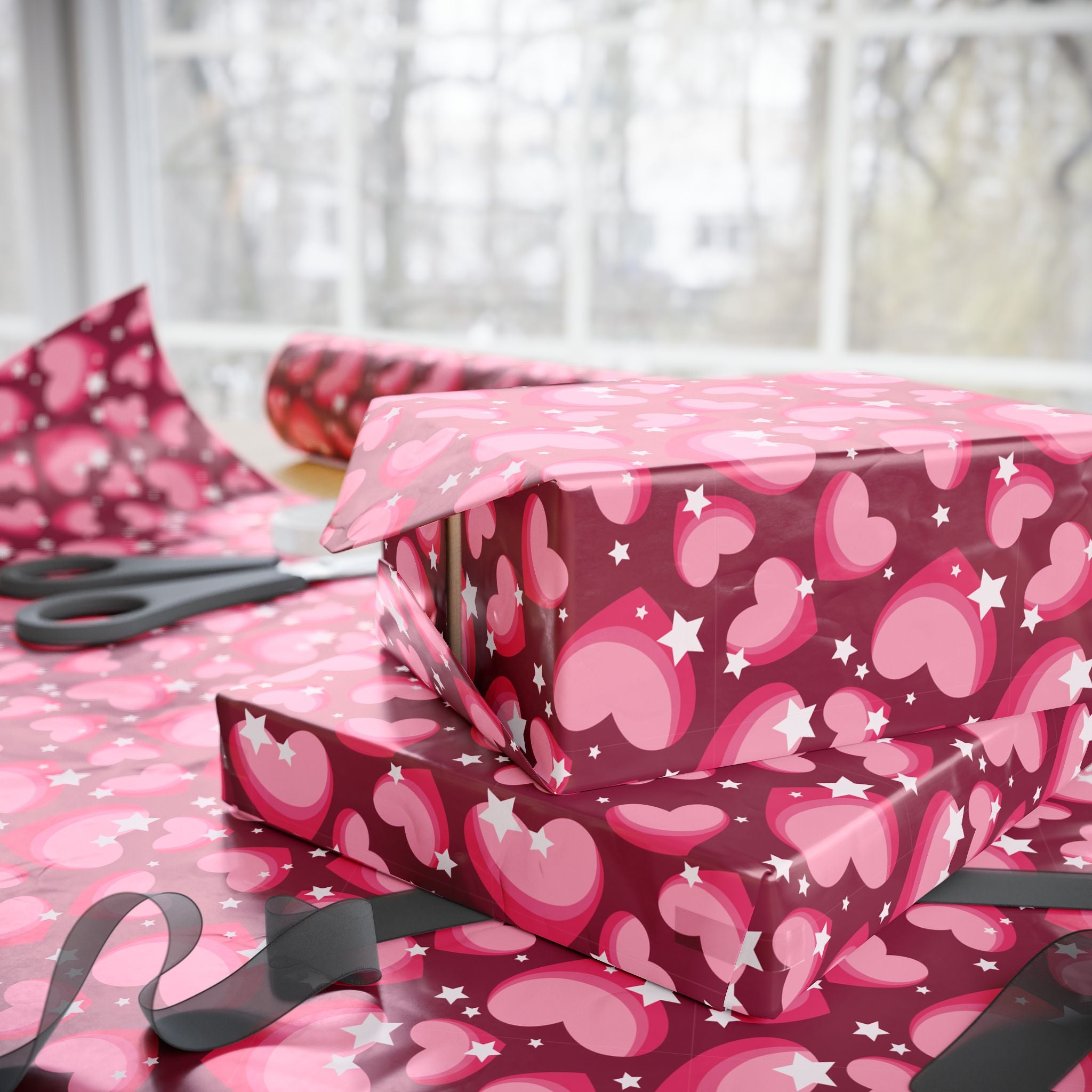 Valentine’s Day Starry Hearts Wrapping Paper | Holiday Gift Wrapping Paper Roll