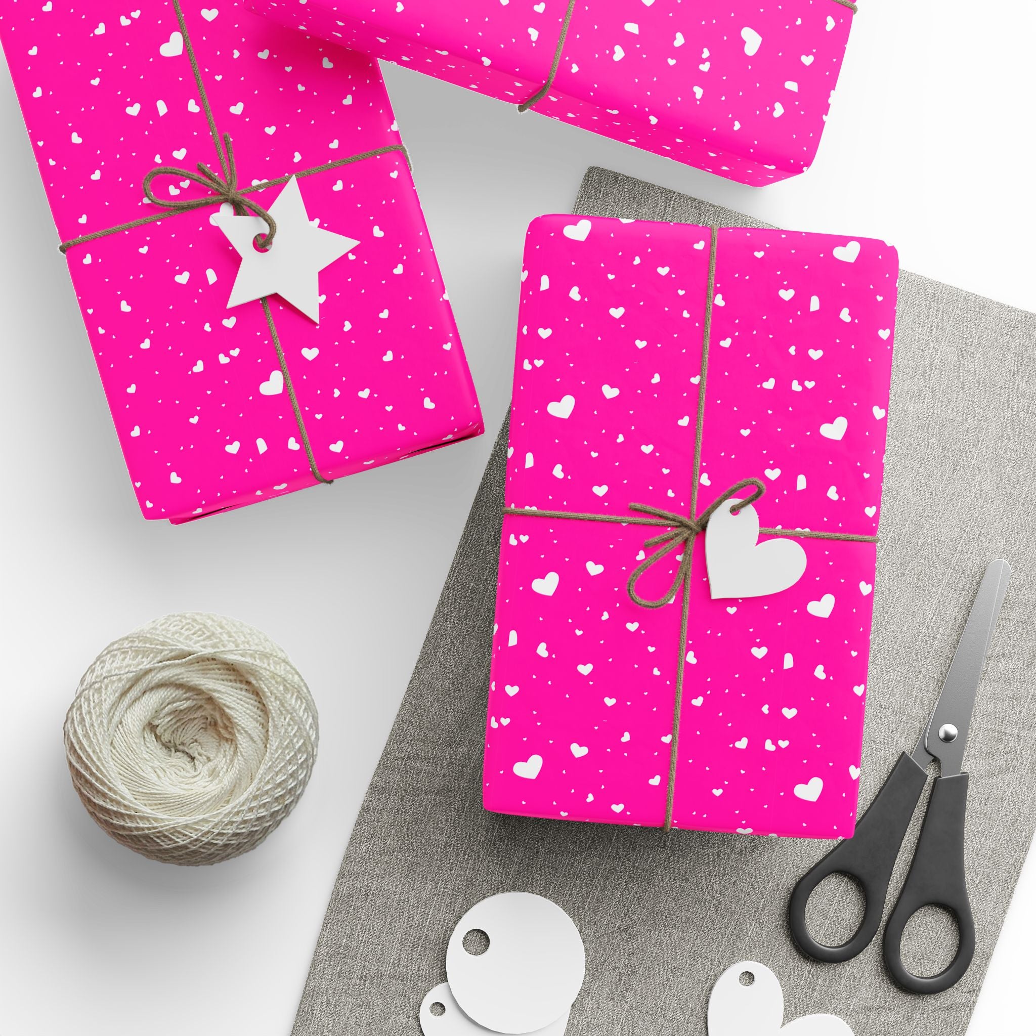 Valentine's Day Hot Pink Hearts Wrapping Paper | Holiday Gift Wrapping Paper Roll