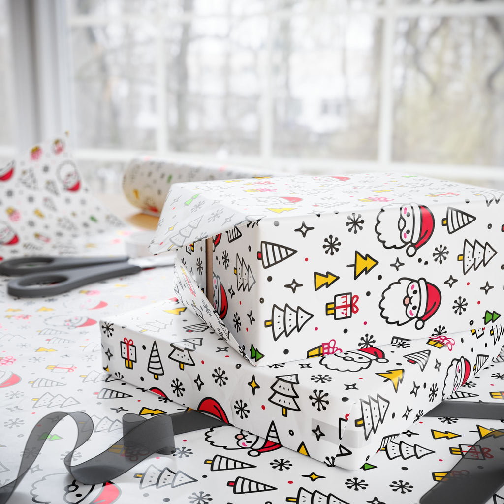 Christmas Santa Icons Wrapping Paper | Holiday Gift Wrapping Paper Roll