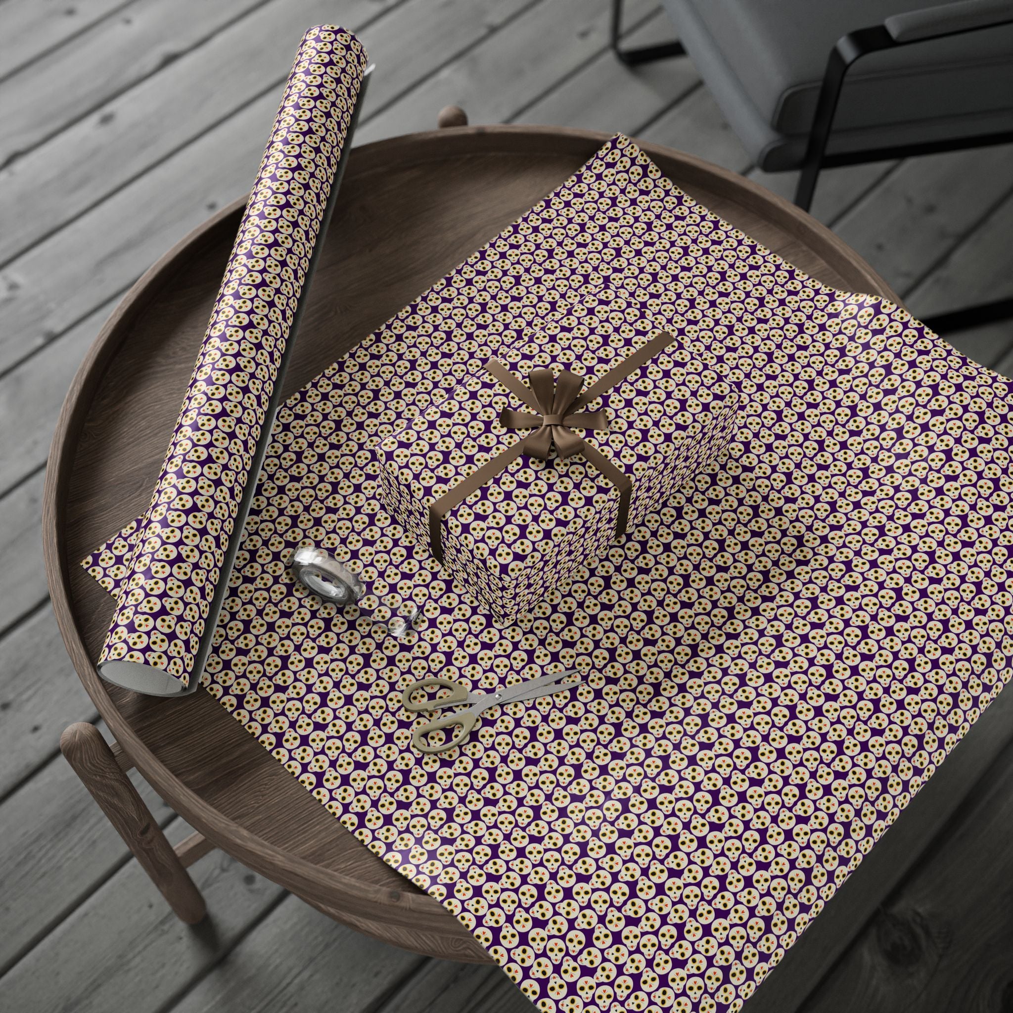 Day of the Dead Patterned Skulls Wrapping Paper | Holiday Gift Wrapping Paper Roll