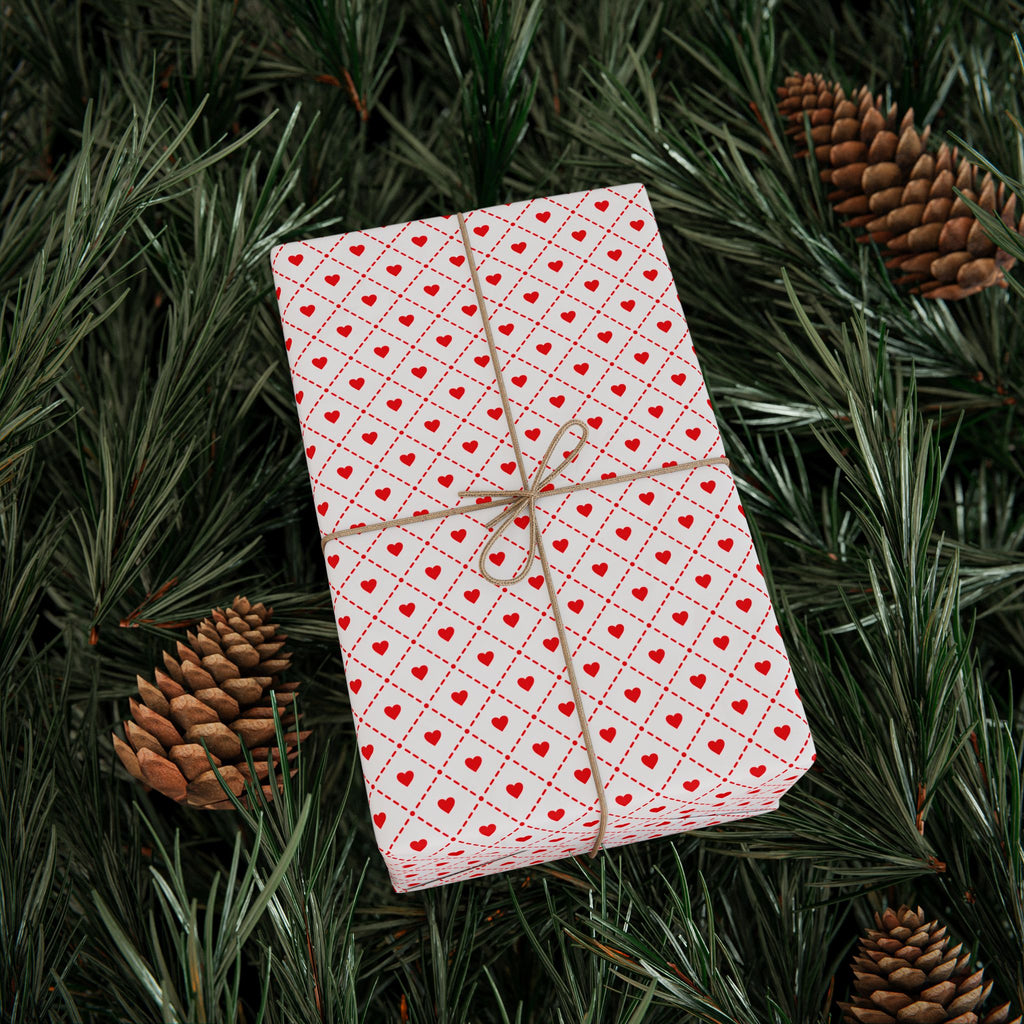 Valentine's Day Checkerboard Hearts Wrapping Paper | Holiday Gift Wrapping Paper Roll