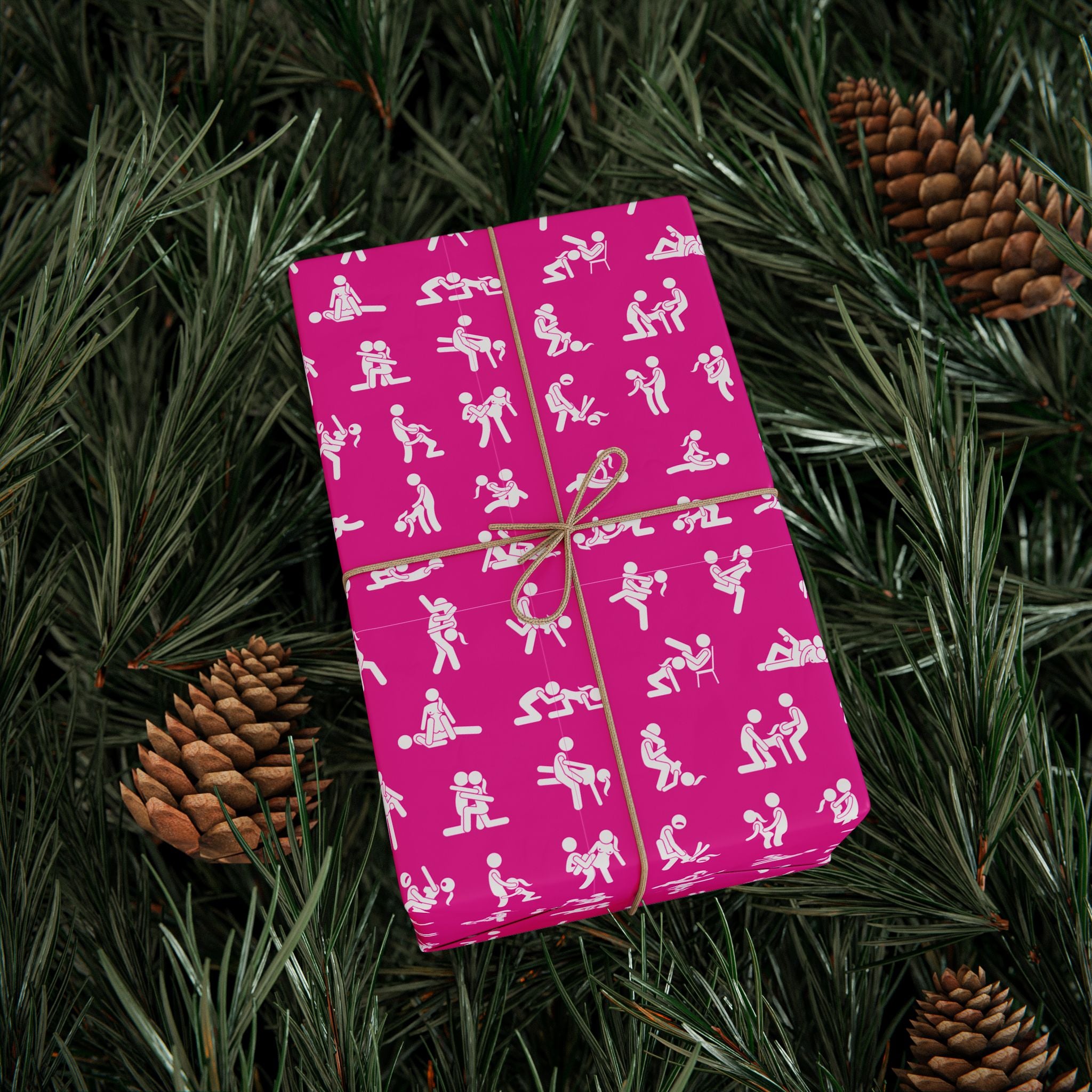 NSFW Stick Figure X Rated Fun on Hot Pink Wrapping Paper - Holiday Gift Wrapping Paper Roll