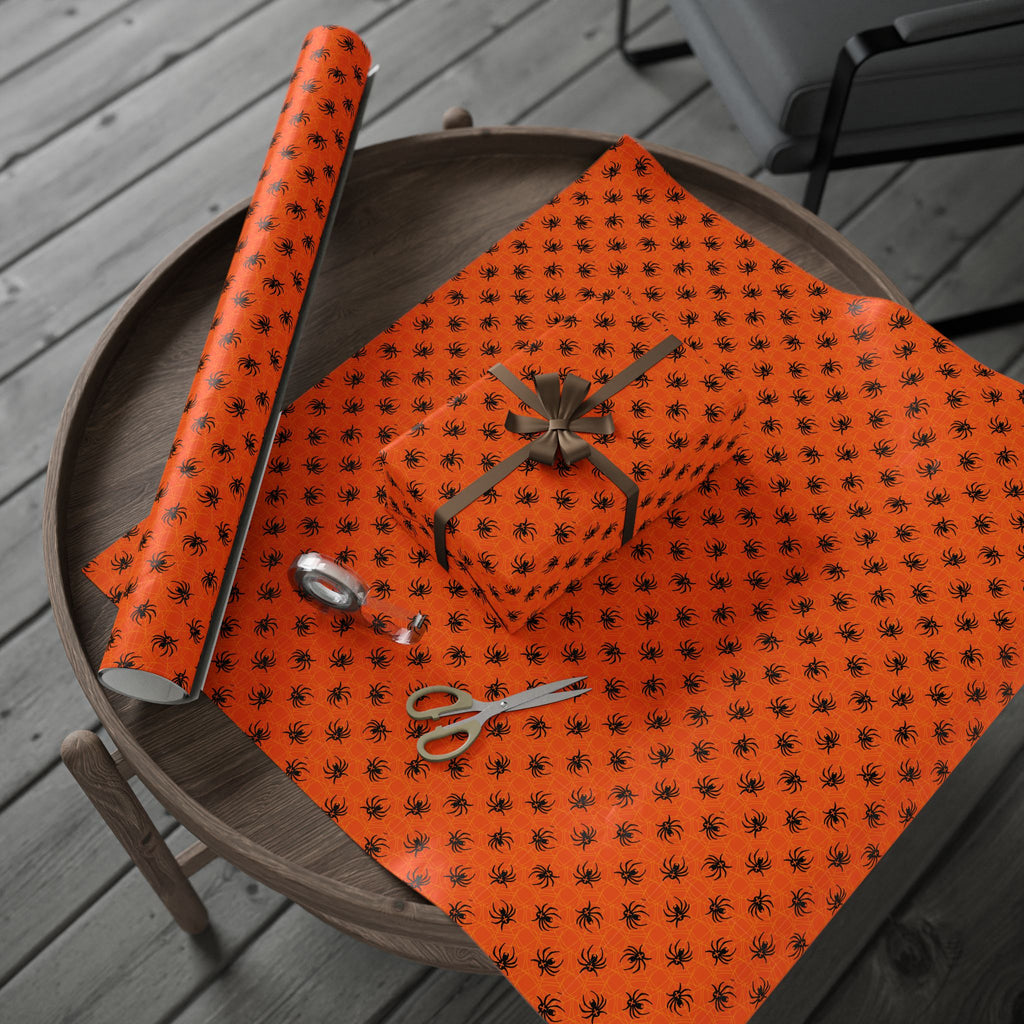 Halloween Orange Spiderwebs Wrapping Paper | Holiday Gift Wrapping Paper