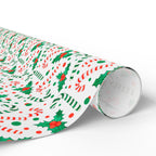 Christmas Candy Cane Holly Wrapping Paper | Holiday Gift Wrapping Paper Roll