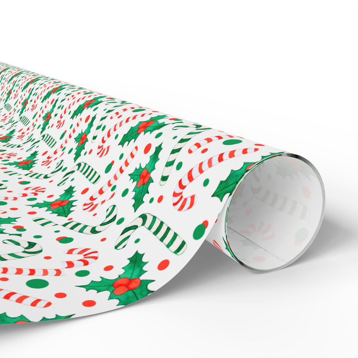 Christmas Candy Cane Holly Wrapping Paper | Holiday Gift Wrapping Paper Roll