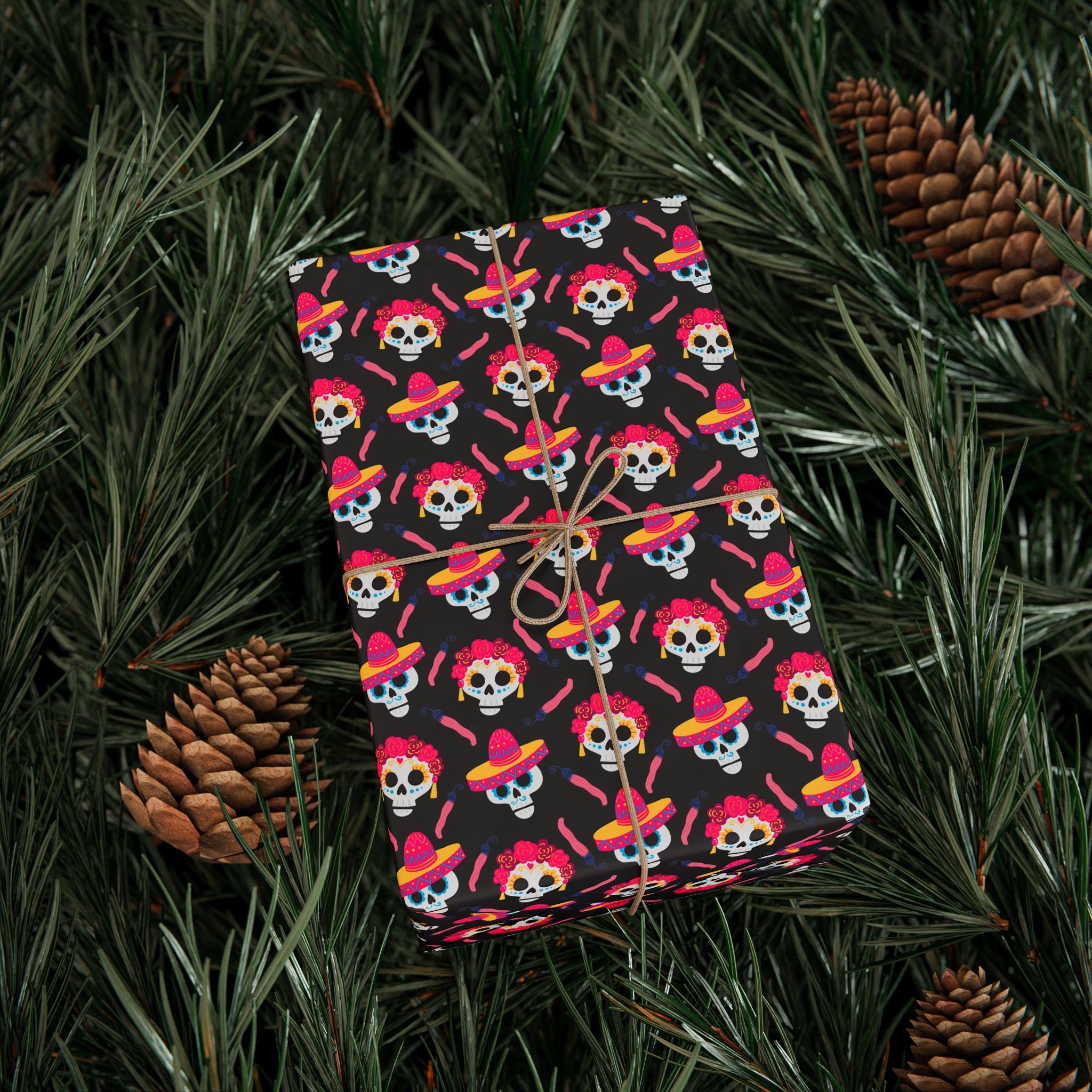 Day of the Dead Pink Chilis Wrapping Paper | Holiday Gift Wrapping Paper Roll