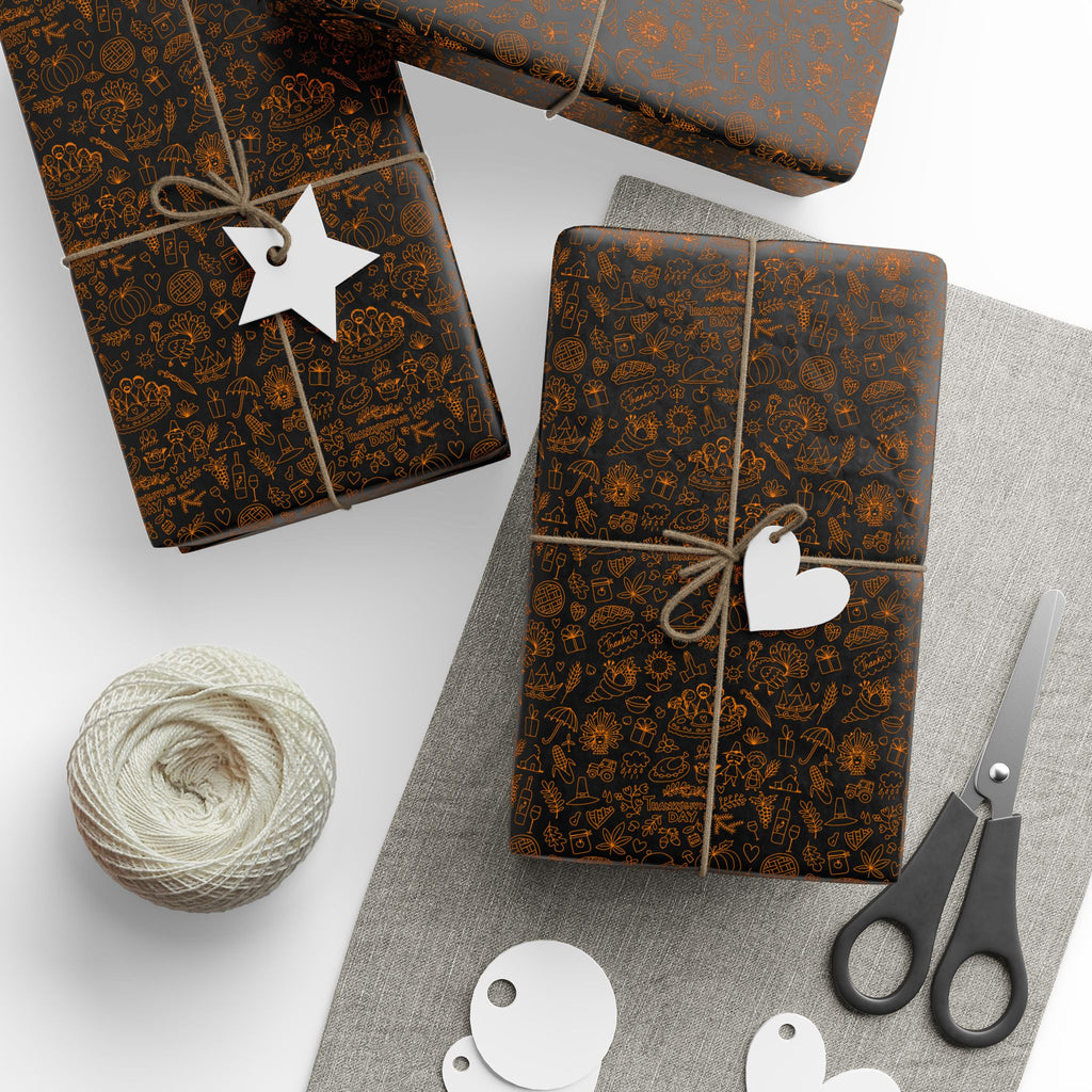 Thanksgiving Doodles Wrapping Paper | Holiday Gift Wrapping Paper Roll