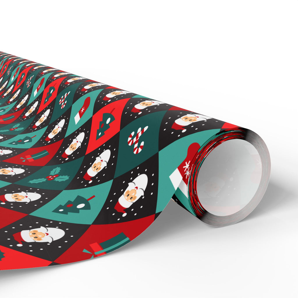 Christmas Checkered Santa Wrapping Paper | Holiday Gift Wrapping Paper Roll