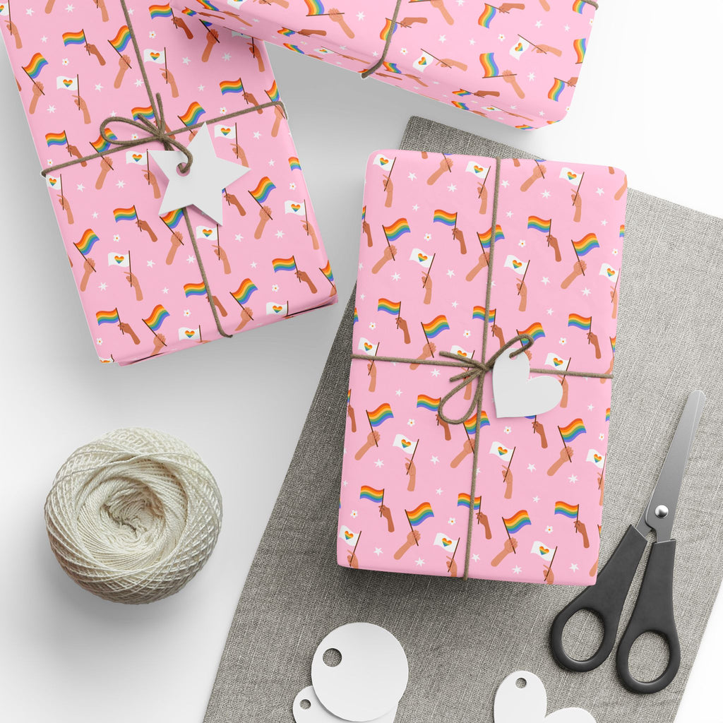 Pride Rainbow Flags Wrapping Paper Design | Holiday Gift Wrapping Paper Roll