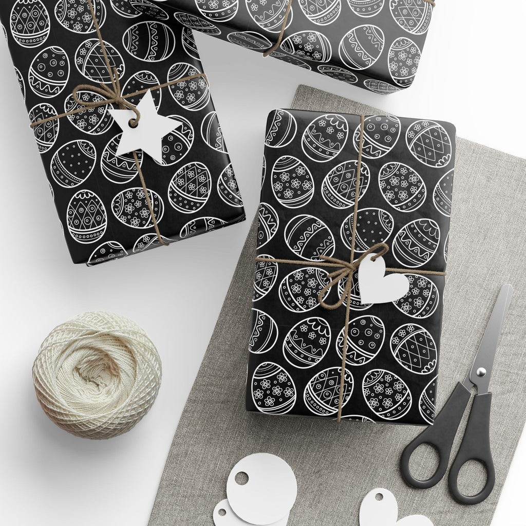 Easter Black & White Eggs Wrapping Paper | Holiday Gift Wrapping Paper Roll