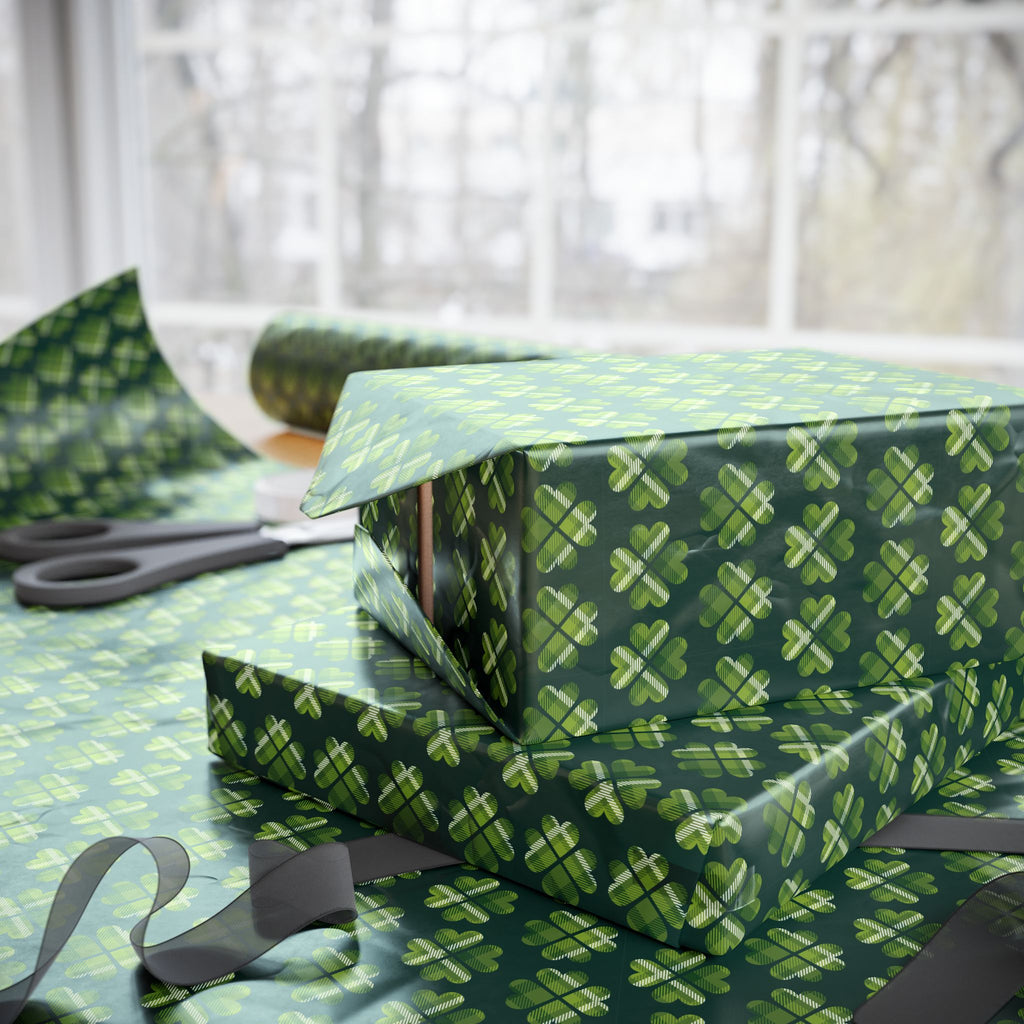 St Patrick's Day Tartan Clover Wrapping Paper | Holiday Gift Wrapping Paper Roll