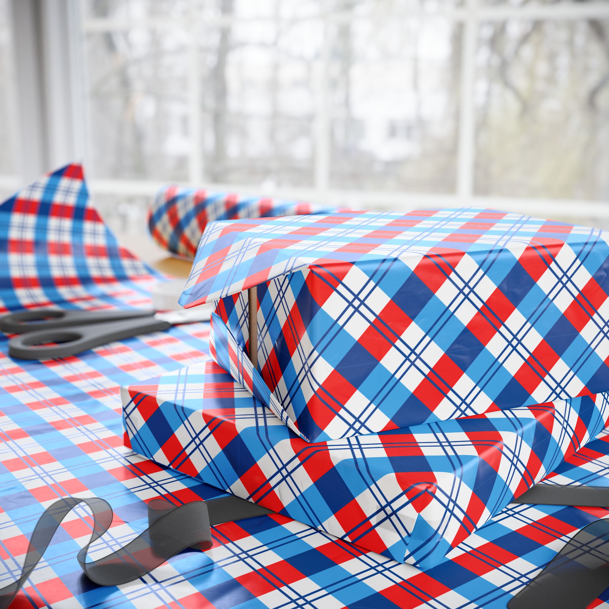 4th of July Liberty Plaid Wrapping Paper | Holiday Gift Wrapping Paper Roll