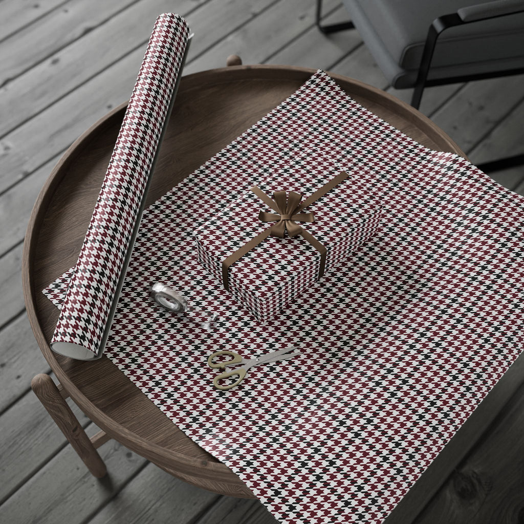 Houndstooth Wrapping Paper Design Maroon 017 - Holiday Gift Wrapping Paper Roll