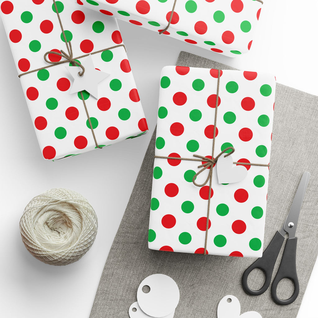 Christmas Red and Green Polka Dot Wrapping Paper | Holiday Gift Wrapping Paper Roll