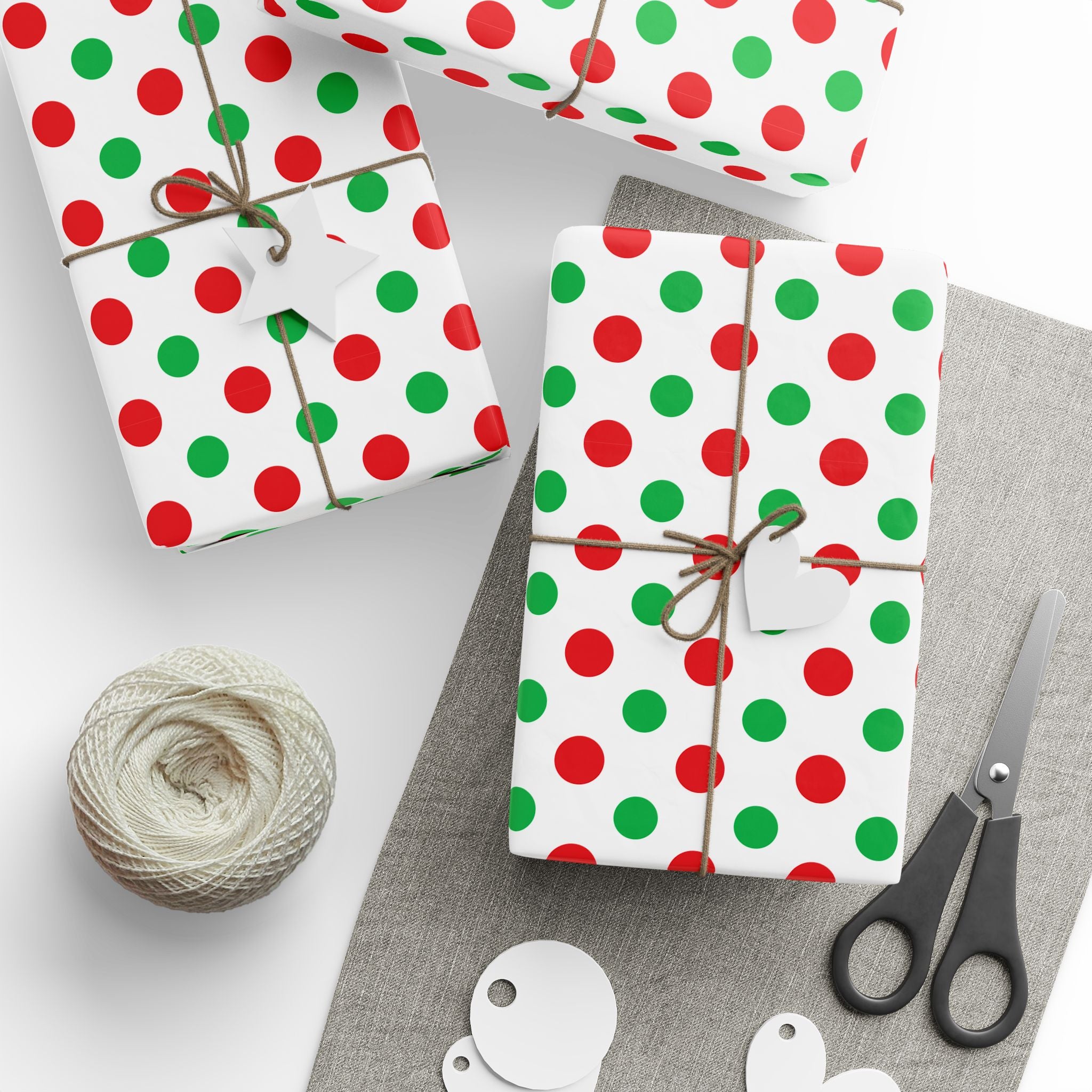 Christmas Red and Green Polka Dot Wrapping Paper | Holiday Gift Wrapping Paper Roll