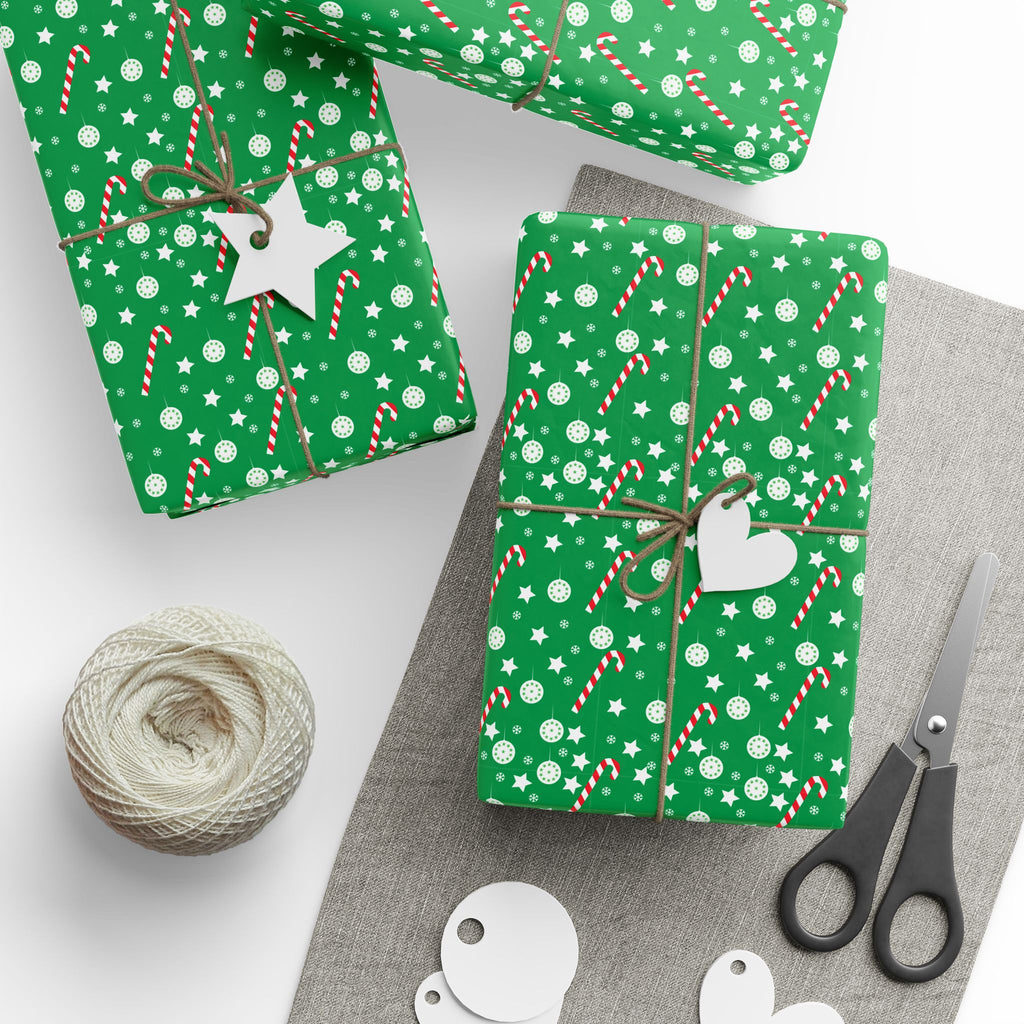 Christmas Green Candy Canes Wrapping Paper | Holiday Gift Wrapping Paper Roll