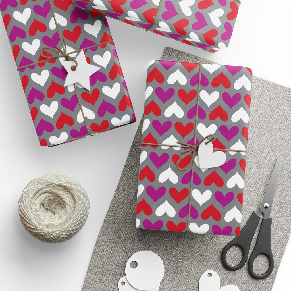 Valentine’s Day Grey TriColor Crush Wrapping Paper | Holiday Gift Wrapping Paper Roll