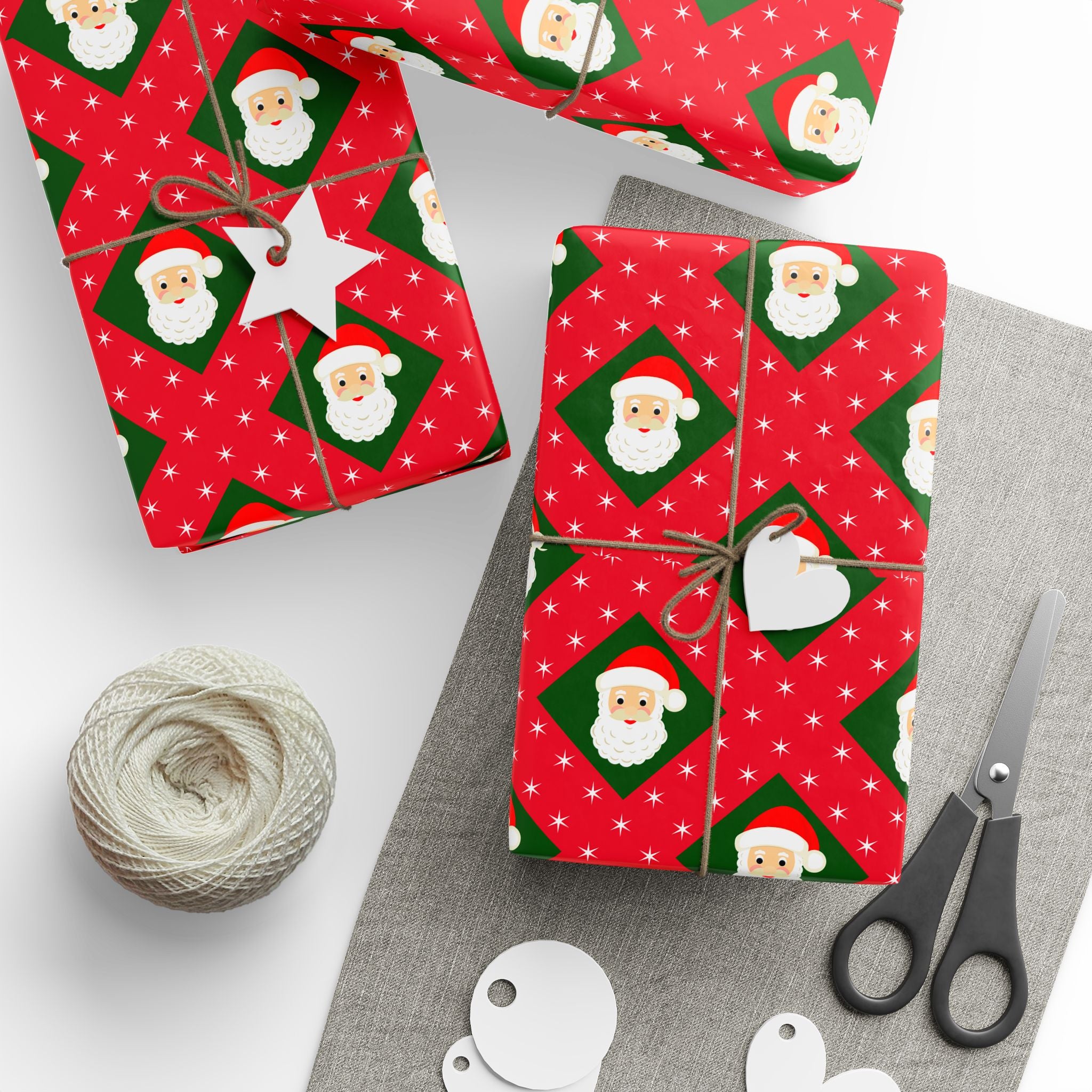 Christmas Checkerboard Santa Wrapping Paper | Holiday Gift Wrapping Paper Roll