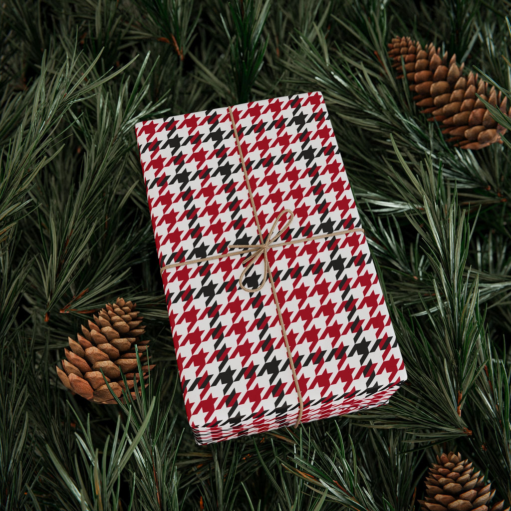 Houndstooth Wrapping Paper Design Red 004 - Holiday Gift Wrapping Paper Roll