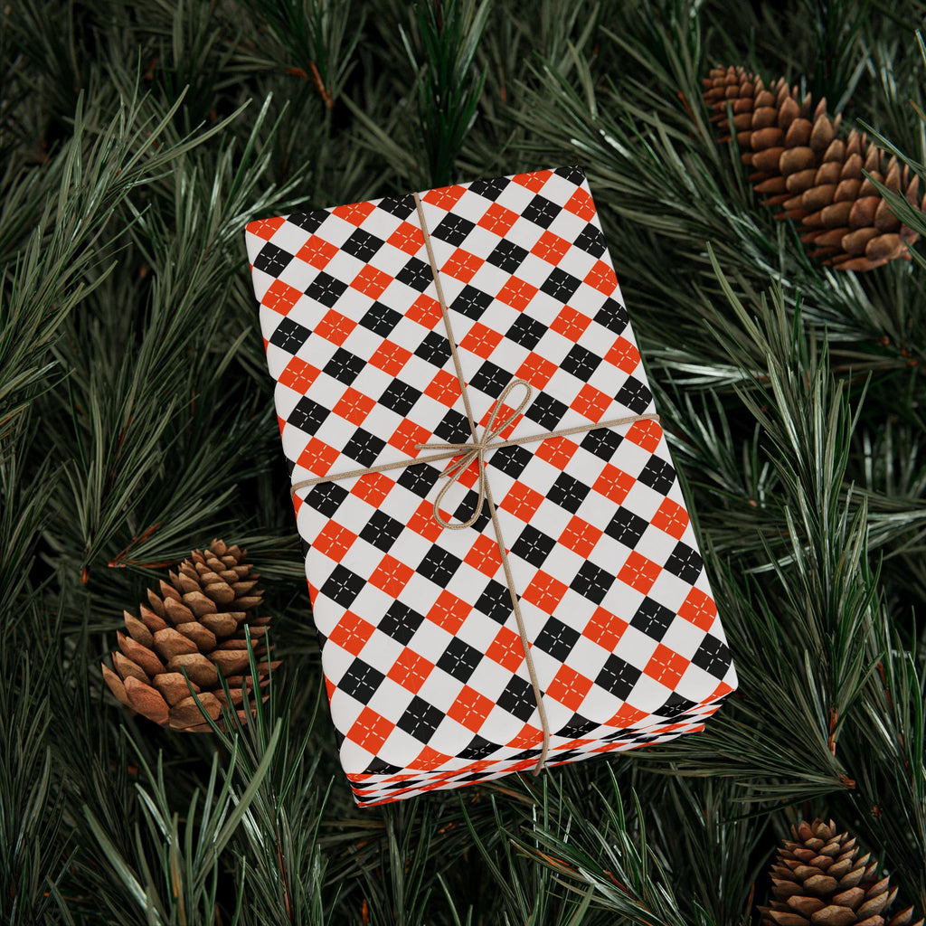 Halloween Orange & Black Checkerboard Wrapping Paper | Holiday Gift Wrapping Paper