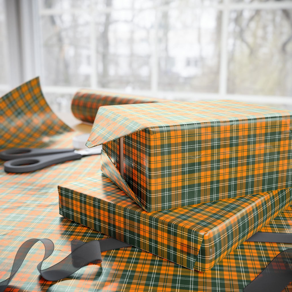 St Patrick's Day Orange Irish Tartan Wrapping Paper | Holiday Gift Wrapping Paper Roll