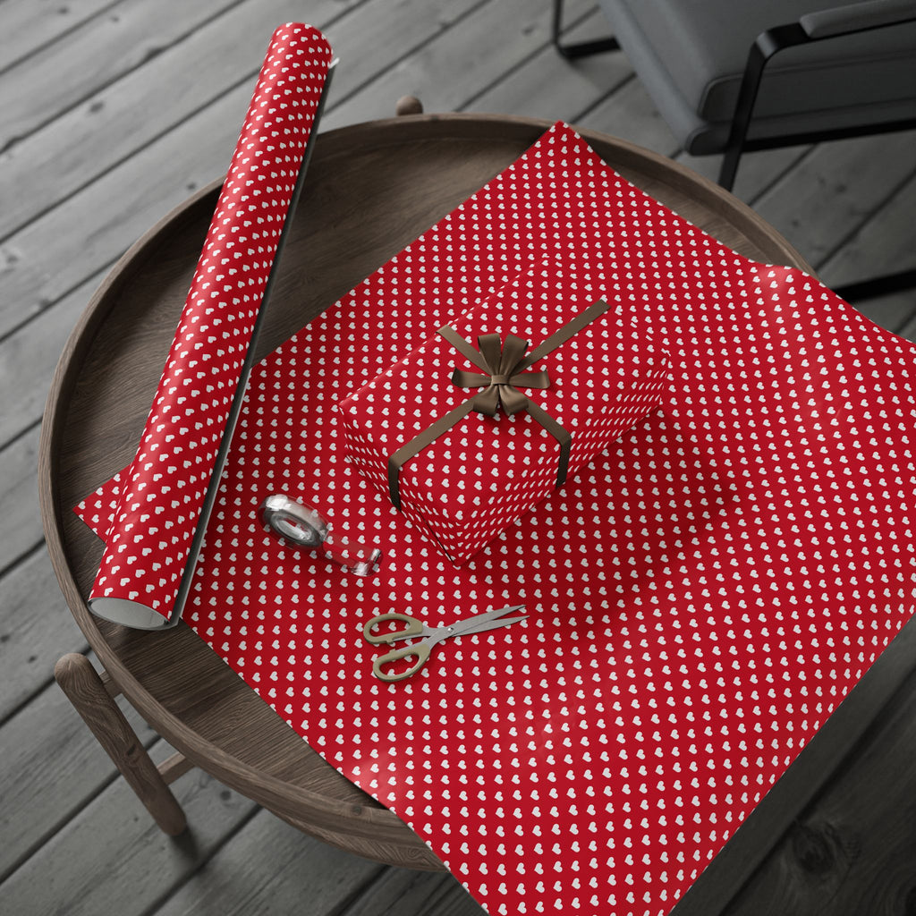 Valentine’s Day White Hearts on Red Wrapping Paper | Holiday Gift Wrapping Paper Roll