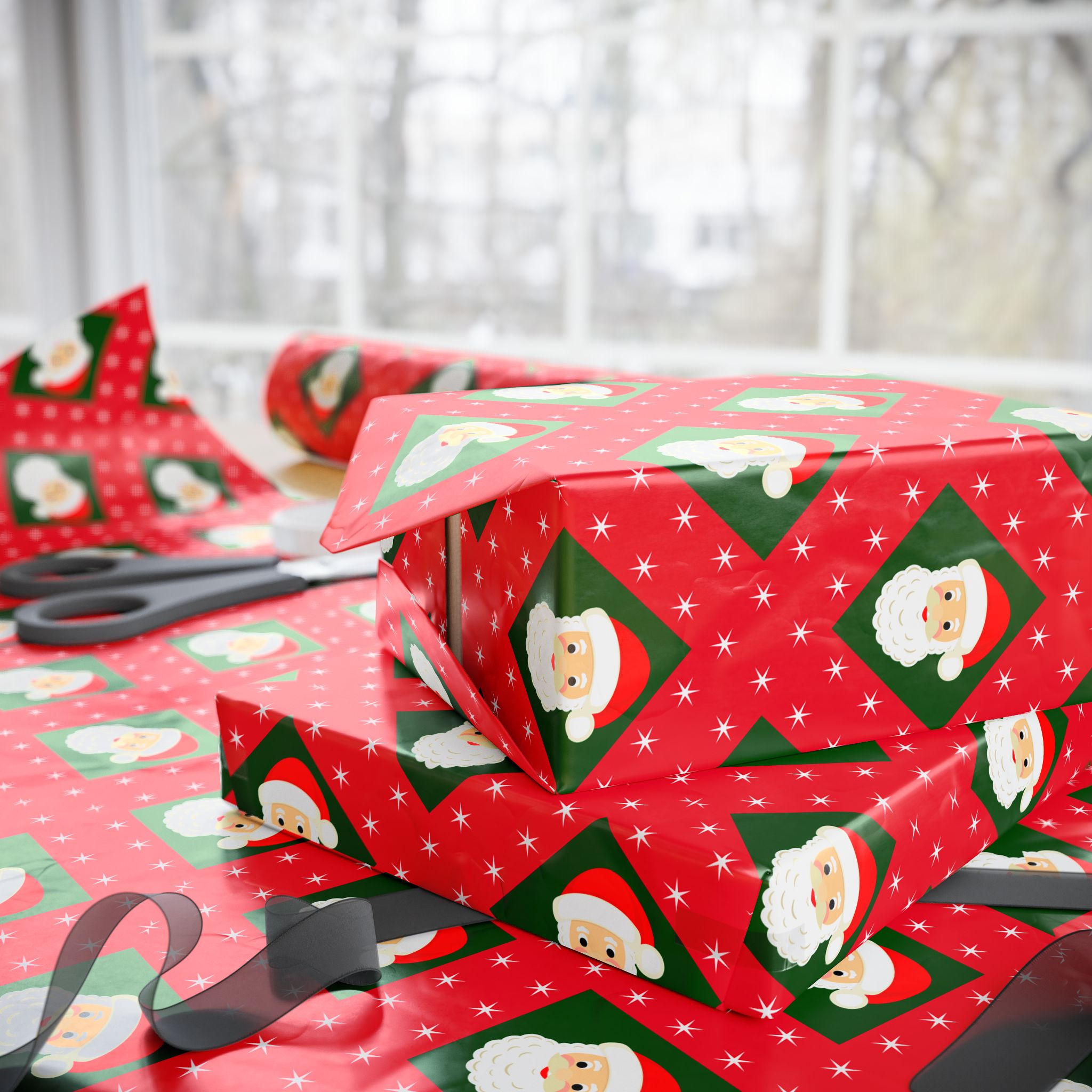 Christmas Checkerboard Santa Wrapping Paper | Holiday Gift Wrapping Paper Roll
